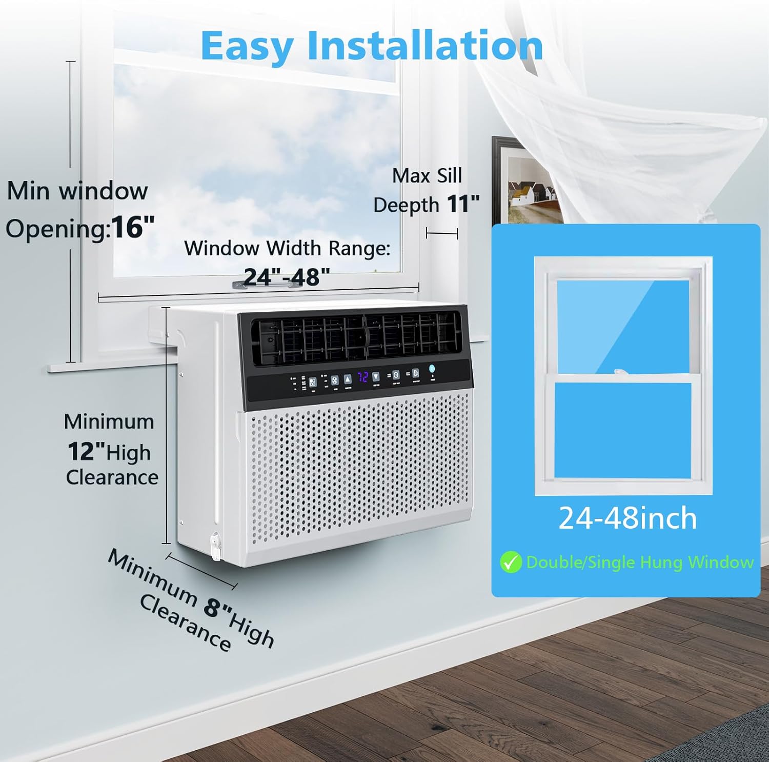 Joy Pebble Window Air Conditioner 12000 BTU, 3-IN-ONE Ac Window Unit for Room Cools up to 550 Sq.Ft,Dehumidifier&Fan with Energy Saving mode,3 Fan Speeds& Quiet Operation