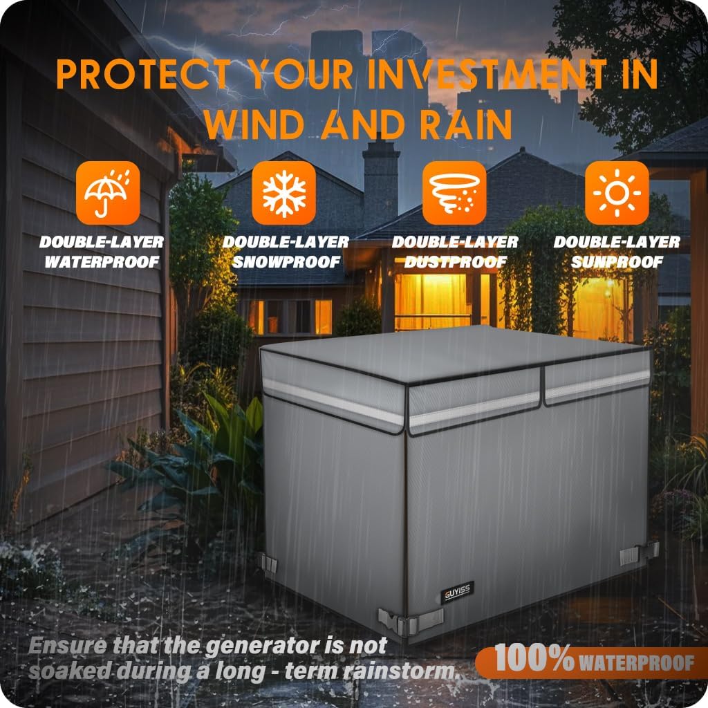 Running Generator Cover, Running Generator Cover, 38x28x27 inch, Top Can Be Opened, 100% Heavy Duty Waterproof Oxford Fabric. Suitable for most generators over 10,000 watts. Gray