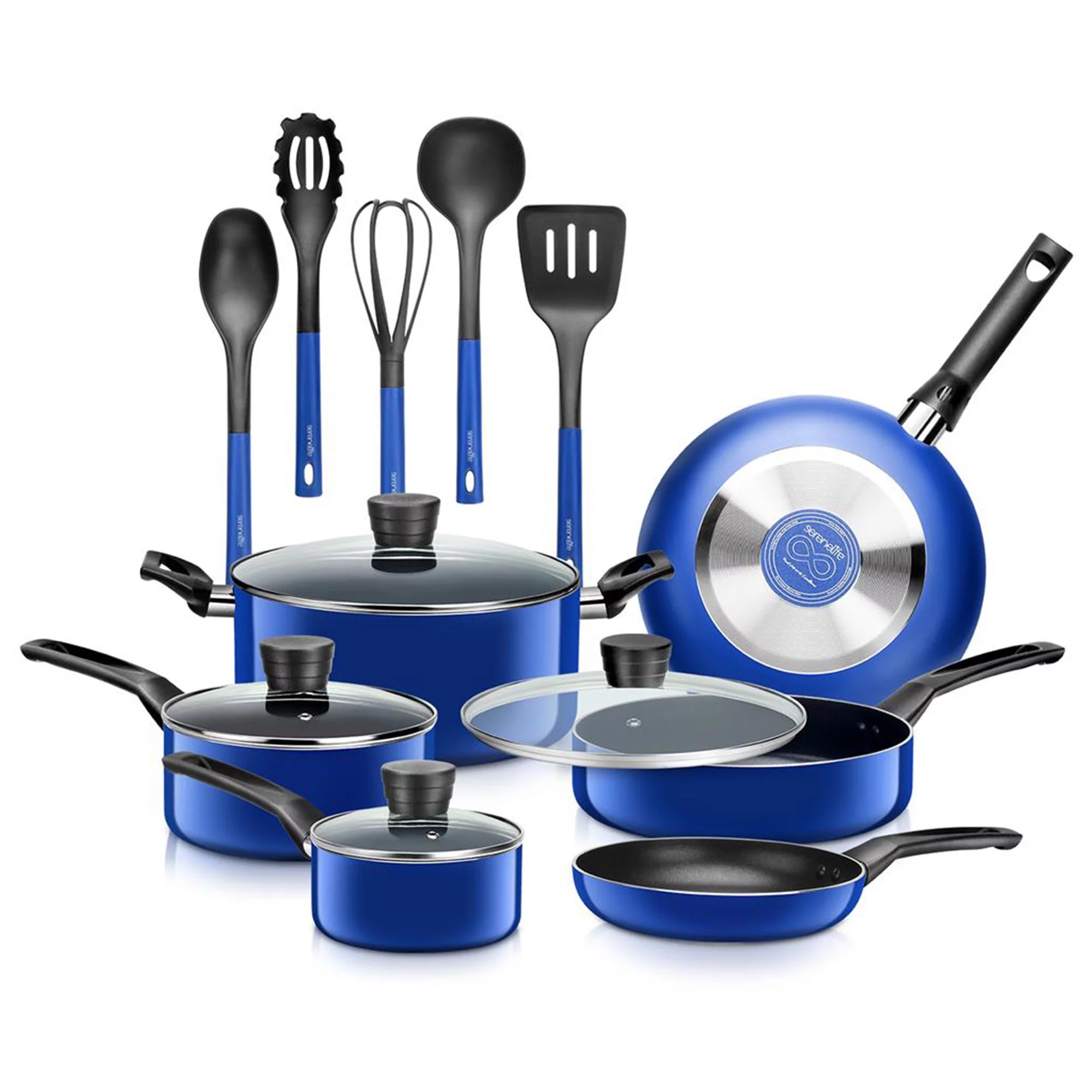SereneLife 15 Piece Pots and Pans Non Stick Kitchenware Cookware Set ...