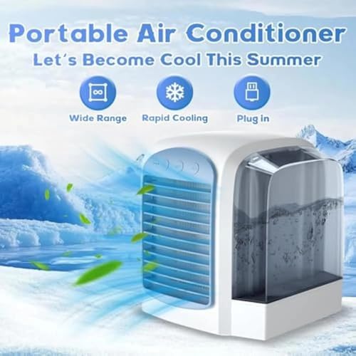 2025 Upgraded Portable Air Conditioner - 4-in-1 AC with Ice Mist Technology, 3 Speeds, 380ml Tank, Ultra-Quiet for Home, Office, Travel - Compact & Efficient (Grey)