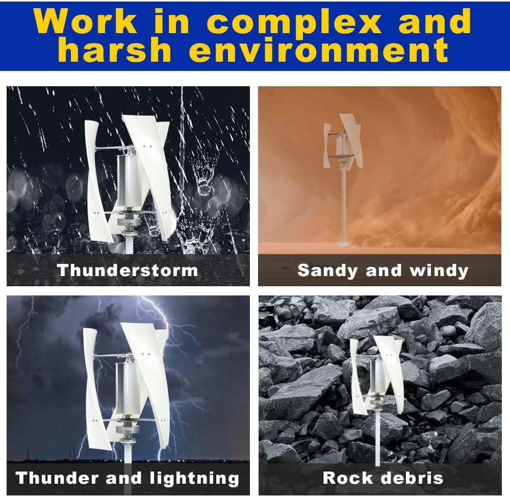 Low Noise 2000W Wind Turbine Generator, 3-Blade Outdoor Free Energy Windmill Power Kit with Controller 12V 24V 48V 220V for Home, Farm, Boats