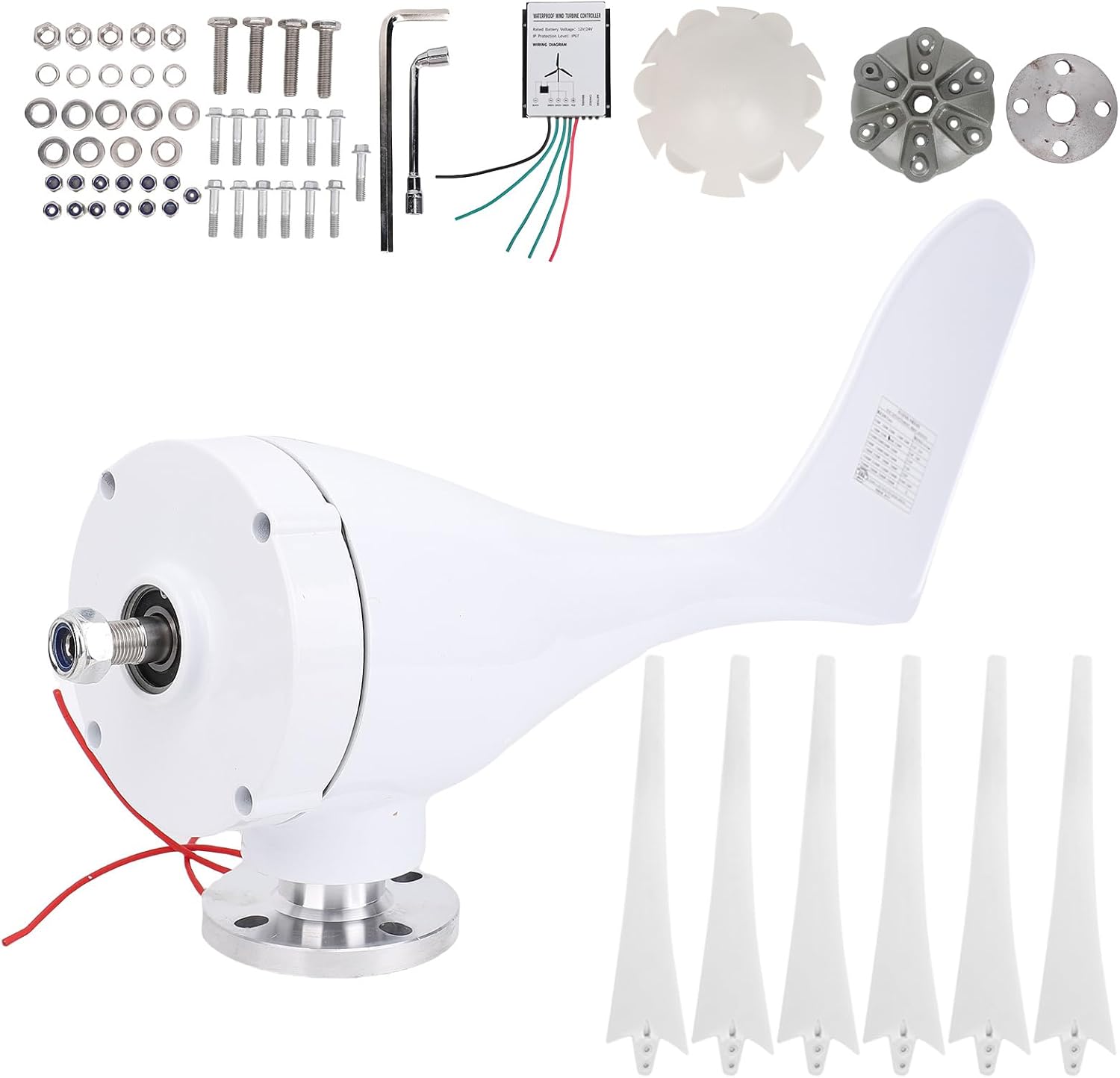 Jeanoko AC Wind Generator 800W Small Windmill Turbines for Patio Mobile Home Charging 6 Vane/Wing Generator (White #12)