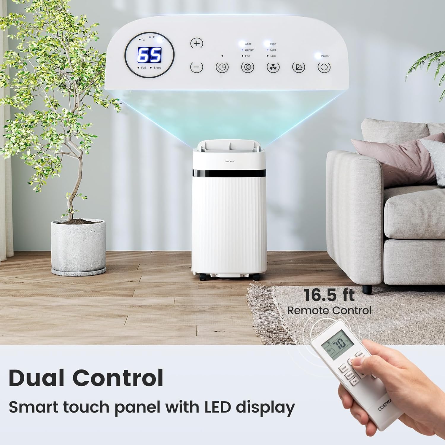 COSTWAY 12000 BTU Portable Air Conditioner, 3 in 1 AC Unit w/Fan & Dehumidifier, Sleep Mode, 24H Timer, LED Display, Remote Control & Window Kit, Cools Room up to 550 Sq.Ft