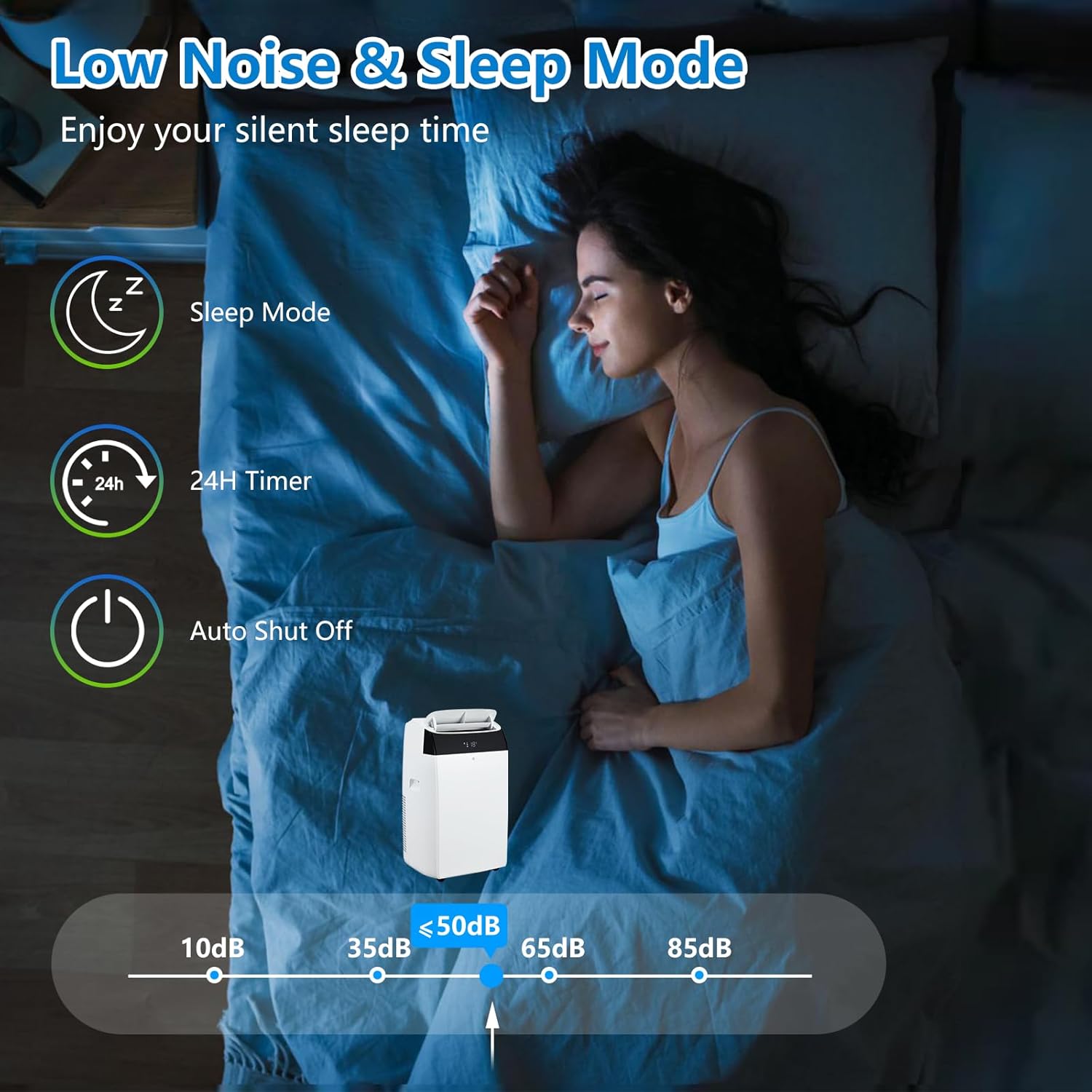 Portable Air Conditioner 14,000 BTU Cools Up to 700 Sq.Ft, 3-IN-1 Quiet Portable AC Unit with Remote Control for Large Room, Campervan, Office, Temporary Space, White