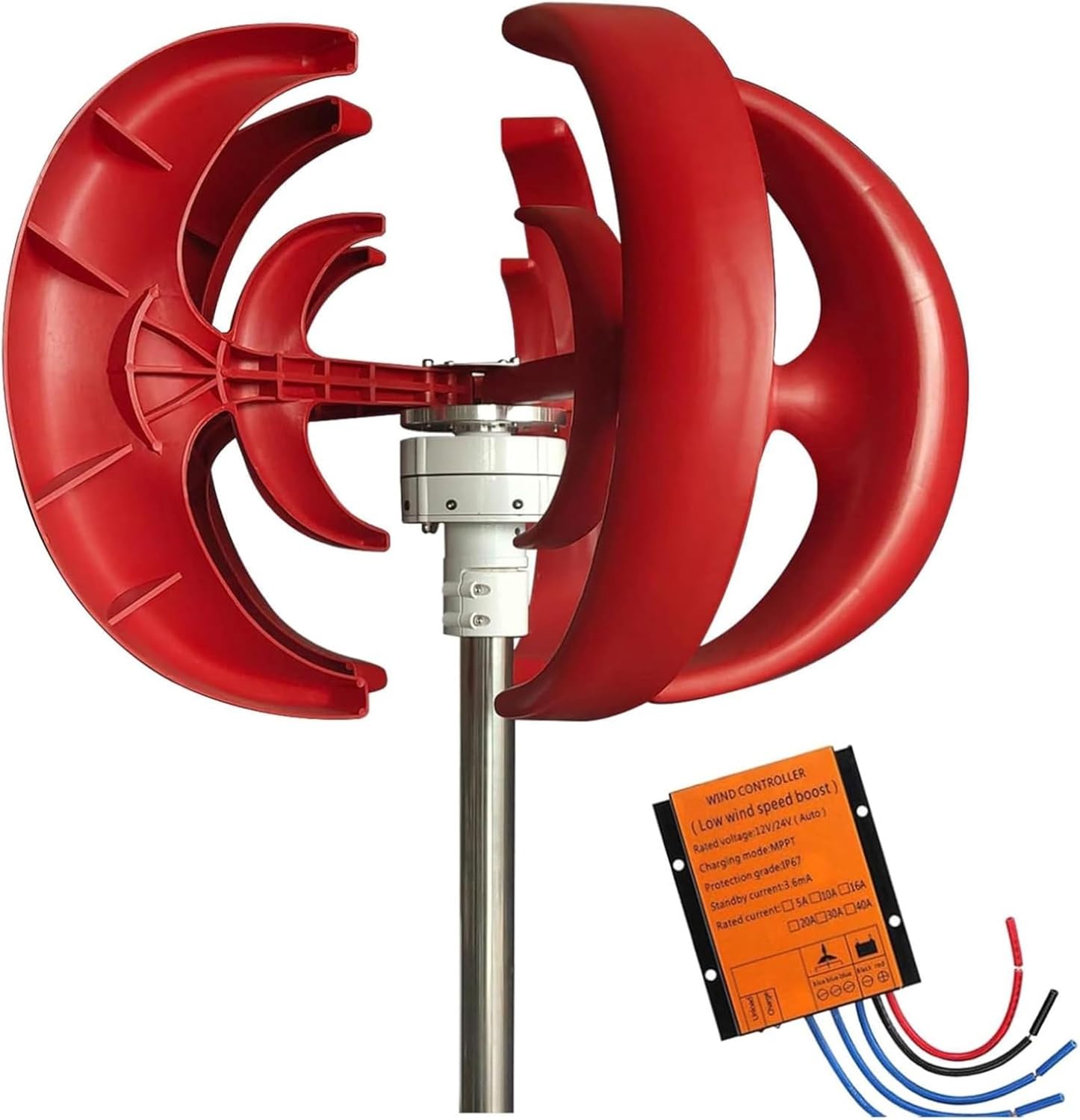 400W 5 Blades Vertical Axis Wind Generator Kit 12V/24V Lantern Type Wind Turbine Generator Free Energy Windmill Vertical Axis Wind Generator Home Permanent Magnet Generator(24V)