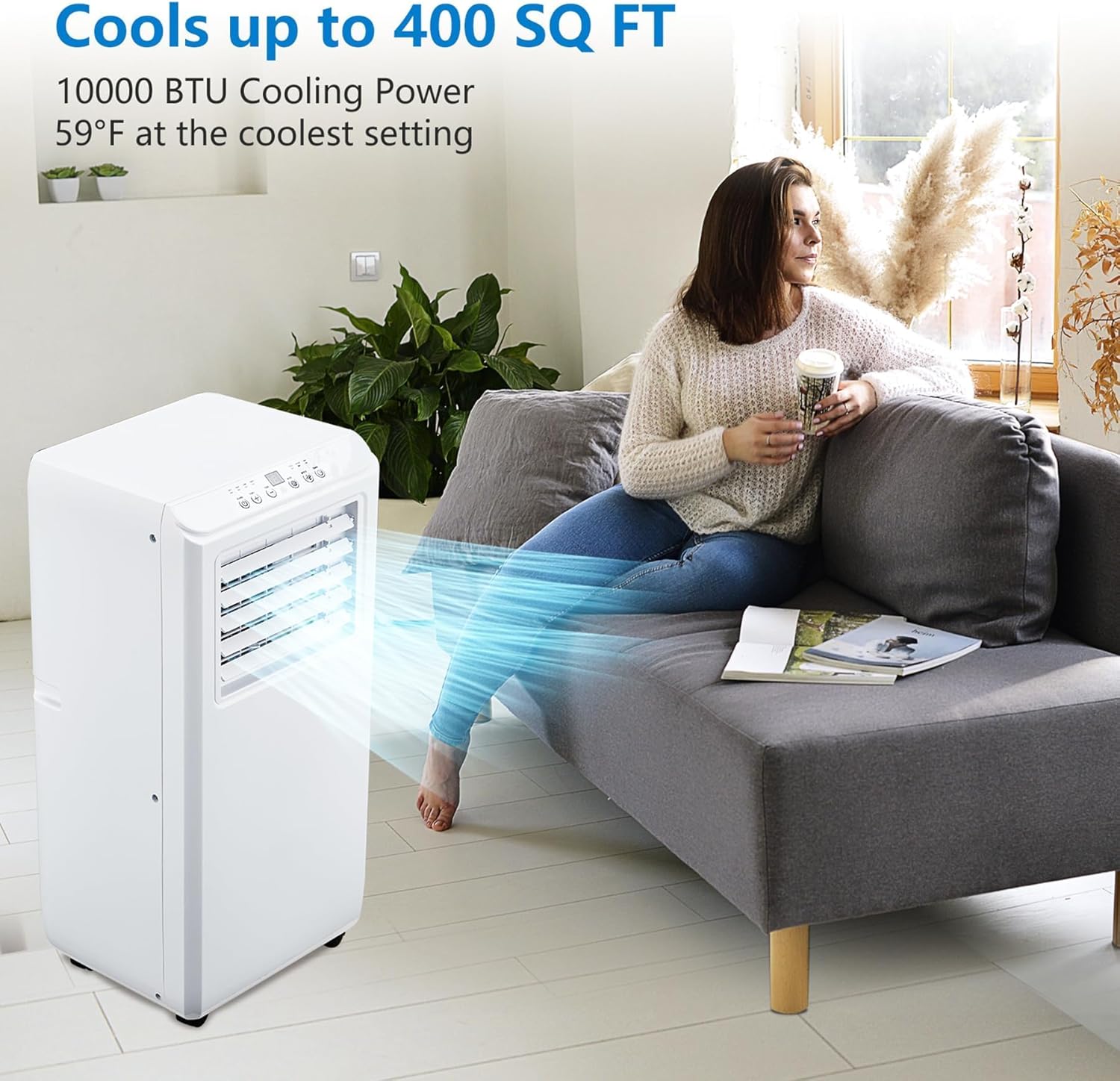 GarveeHome 10000 BTU Portable Air Conditioner, Quiet and Energy Efficient Portable AC Unit with Fan, Dehumidifier, Remote, 24Hour Timer, Cools Spaces up to 450 Sq.Ft for Home, Office, Bedroom