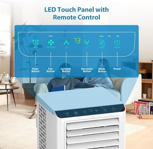8000Btus Portable Air Conditioner 3-in-1 with Remote, LED Display - Cools Up to 350 Sq. Ft., Dehumidifier, Fan, Sleep Mode, Energy Efficient, Easy Install Kit Included, White
