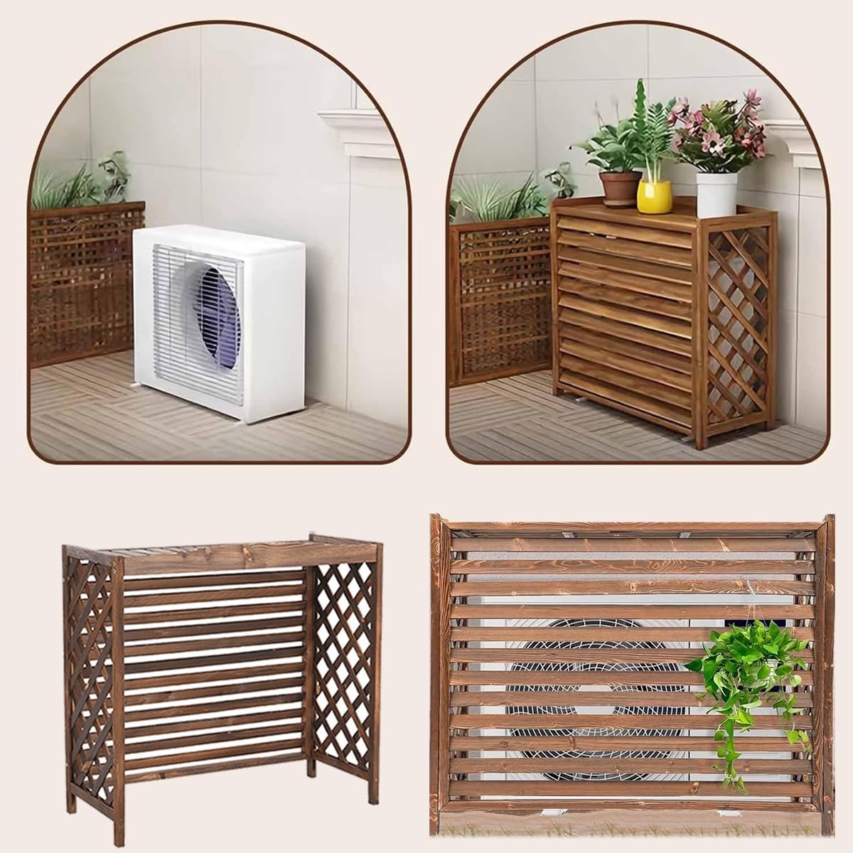 Air Conditioner Cover for Outside Units Stable Free Standing AC Fence Screen Wooden Storage Shelf for Outdoor Condenser Flower Shelf Decorative Easy to Install(Brown,L115cm*W54cm*H95cm)