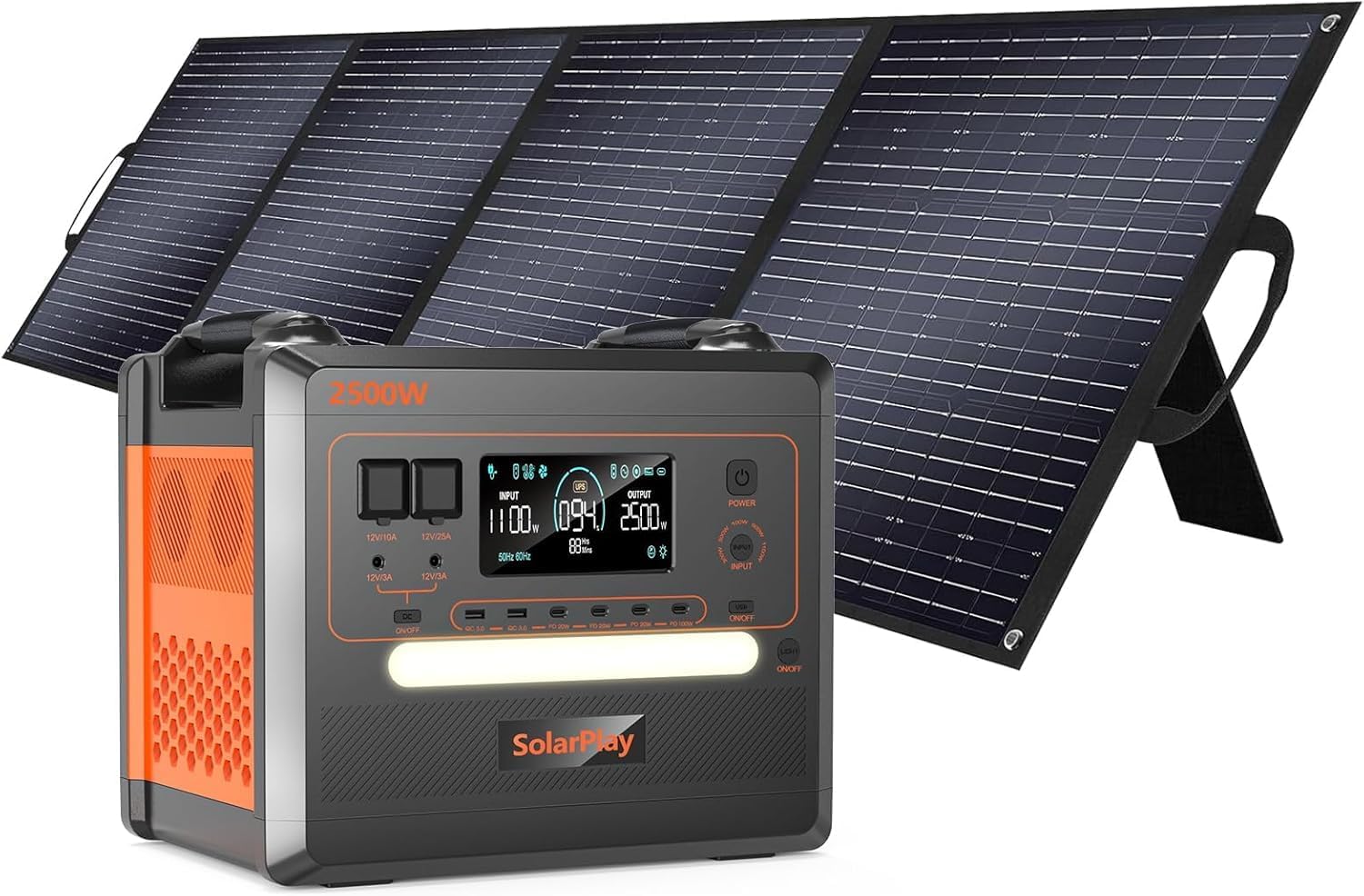 SolarPlay 2500W Portable Power Station(Peak 4800W), 2304Wh Solar Generator with 200W Solar Panel BMS Emergency Solar Battery Backup for Home Camping Outdoor Battery Backup