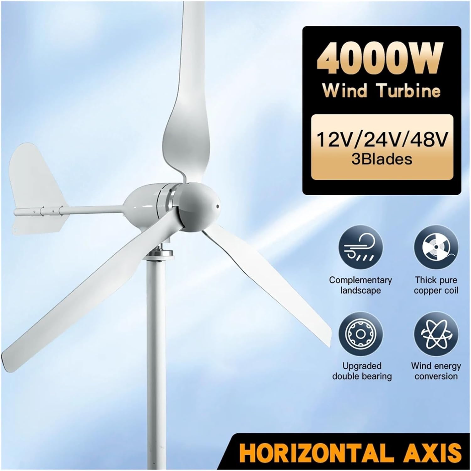 Wind Turbines, 4000W Wind Turbine with Free Charging Controller Yacht Farm Family Farm(24V)
