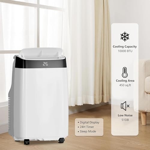 GAOMON 10,000 BTU Portable Air Conditioner for Bedroom & Small Rooms - 3-in-1 Energy-Efficient AC Unit with Remote Control, 24H Timer, Quiet Operation & Fast Cooling, Compact Design for Dorm/Office