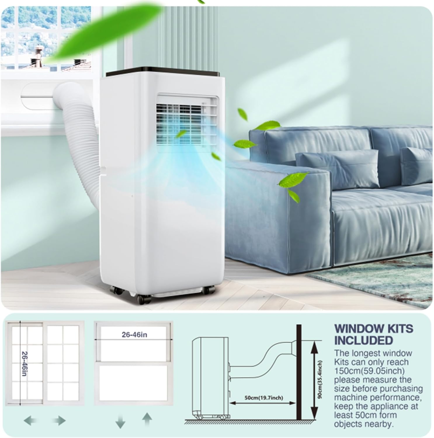 10,000 BTUs Portable Air Conditioner, Cools up to 450 Sq. Ft. with Remote Control, 3-in-1 Standing AC Unit, Cooling, Dehumidifying, Fan Mode, LED Display for Bedroom, Living Room