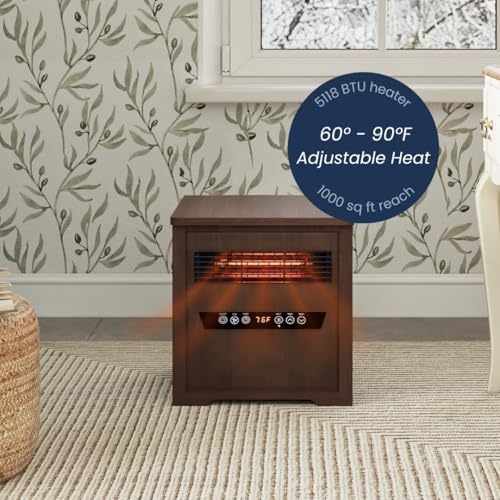 Country Living Infrared Portable Rolling Space Heater with LED Touchscreen and Remote Control | 12h Timer | 1500w Quick Heating for Indoor Use | Birchwood Grain Finish