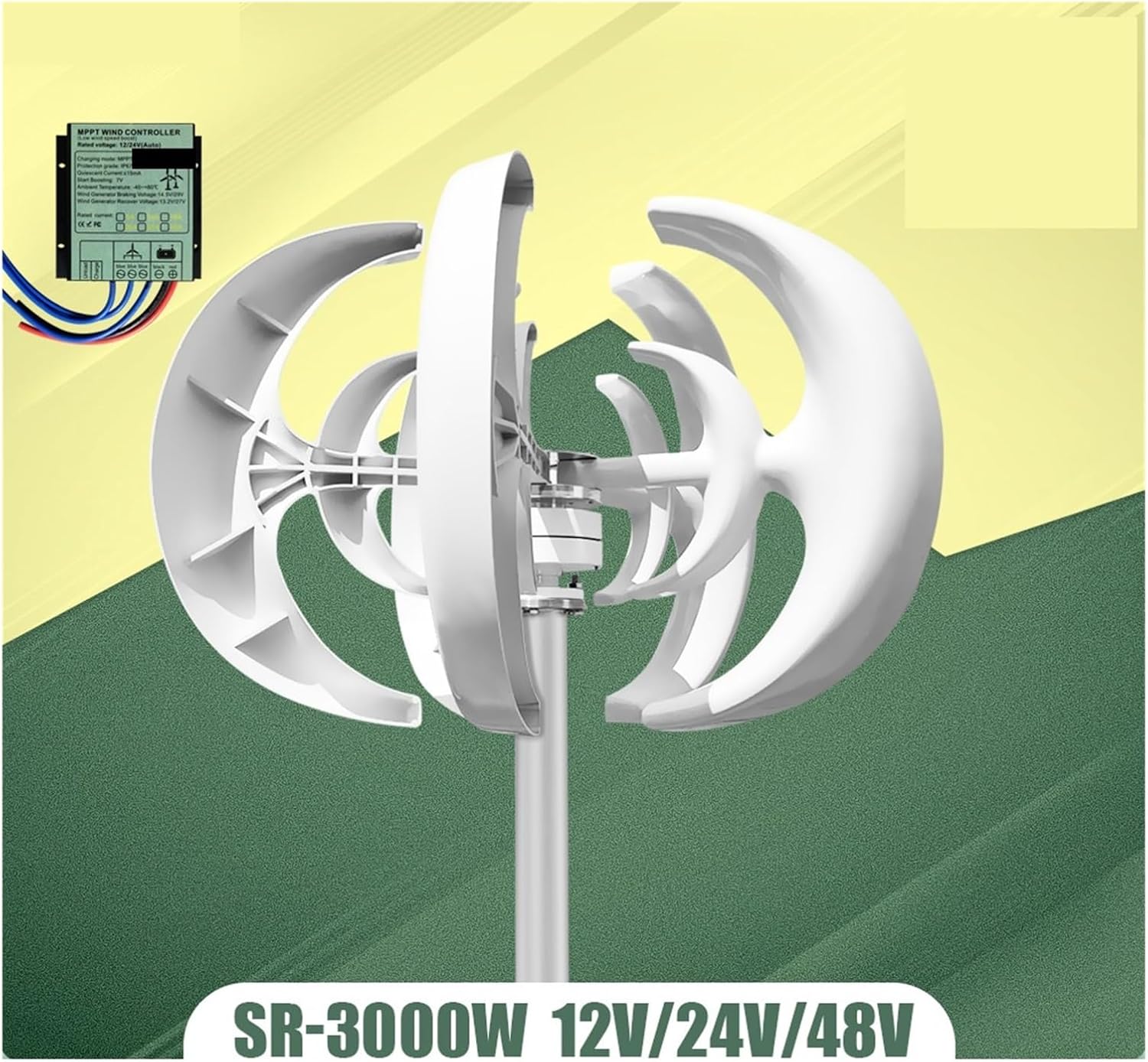 3000W Vertical Wind Turbine 12V 24V 48V Small Windmill Household Farm with Controller Wind Power Generator for Marine Industrial Energy(White,MPPT Control_12V)