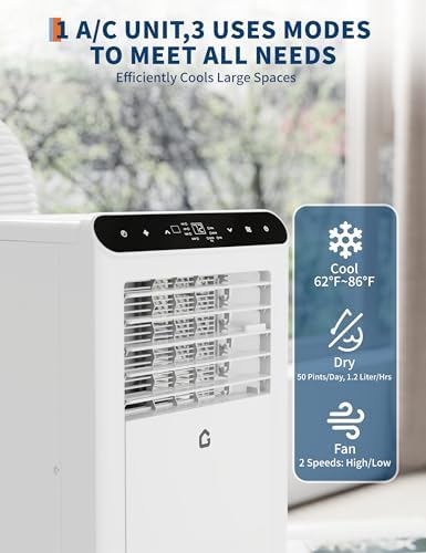 8,000 BTU Portable Air Conditioner, 3-In-1 Portable AC Units for Rooms with Dehumidifier, Fan, Room Air Conditioner Cools Up to 350 Sq.Ft., Remote Control, Auto Swing, Windows Kit Included, White Top