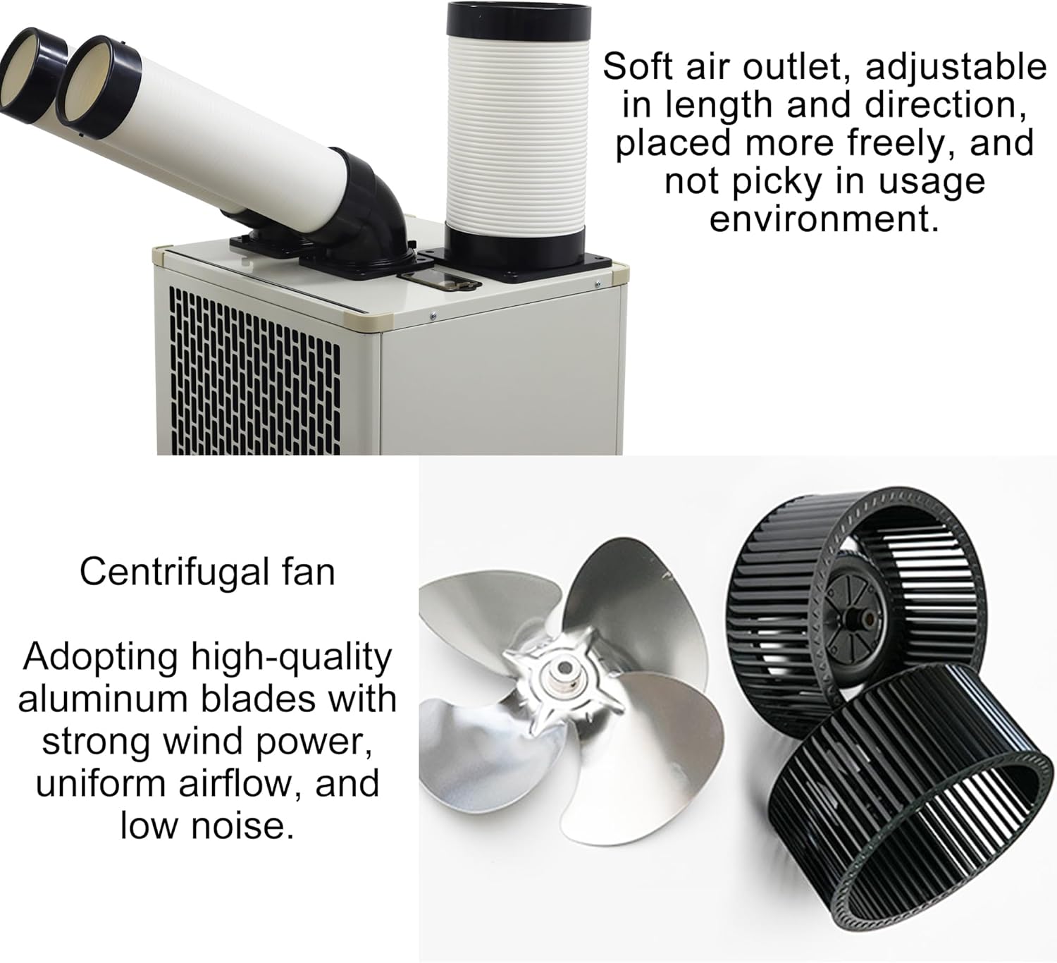 Industrial Air Conditioner Outdoor Indoor Spot Mobile Air Cooler 780m³/h Commercial Aircon with Two Outlet Tubes 220V