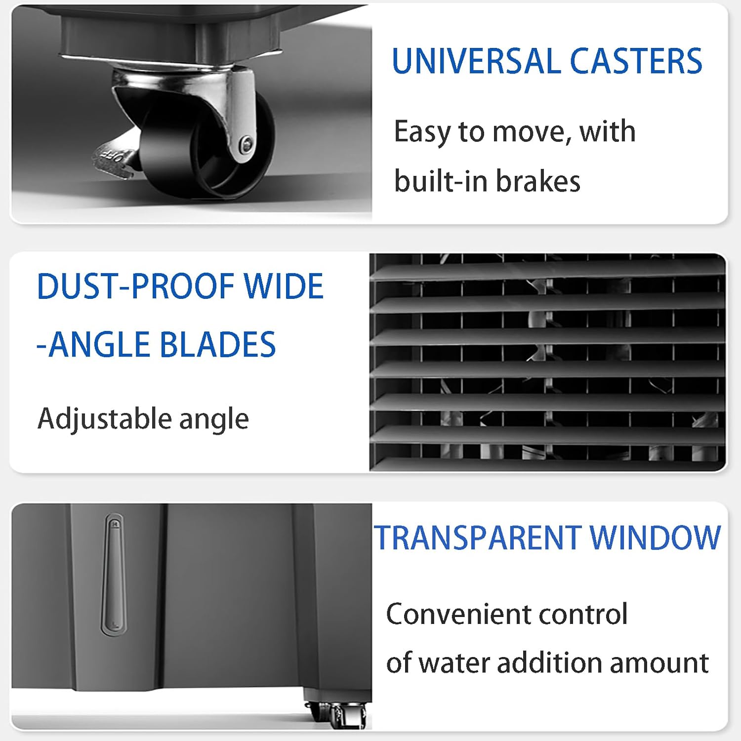 Portable Air Conditioners Portable Evaporative Ai Industrial air Cooler Large Capacity Water Tank 3 Wind Speed Adjustment 120° Free Swing Quiet Operation Gray 20.0in*15.7in*55.1in