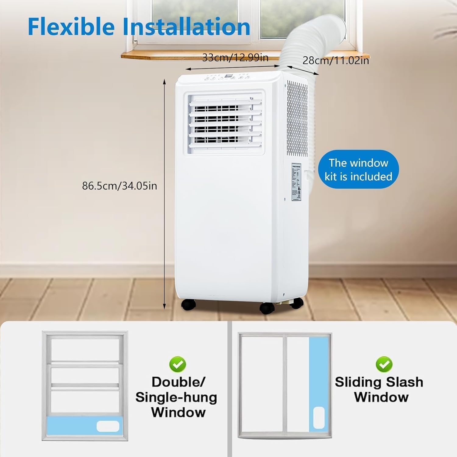 Portable Air Conditioner - 10,000 BTU, 3-in-1 Functionality (Cool, Dry, Fan), Quiet Operation, LED Touch & Remote Control, Cools Rooms Up to 450 Sq.Ft, White