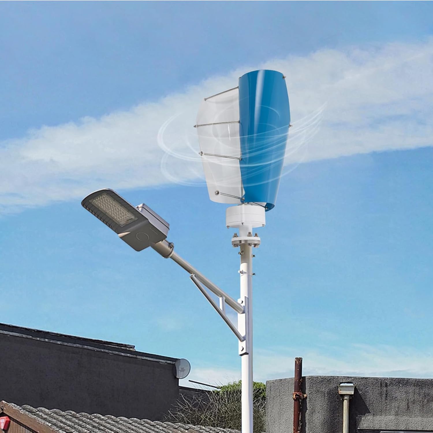 12V 24V 48V No Noise Spiral Wind Power Generator,3000W Vertical Axis Wind Turbine Kit,Controller 2 Blade for Wind and Solar Power Generator