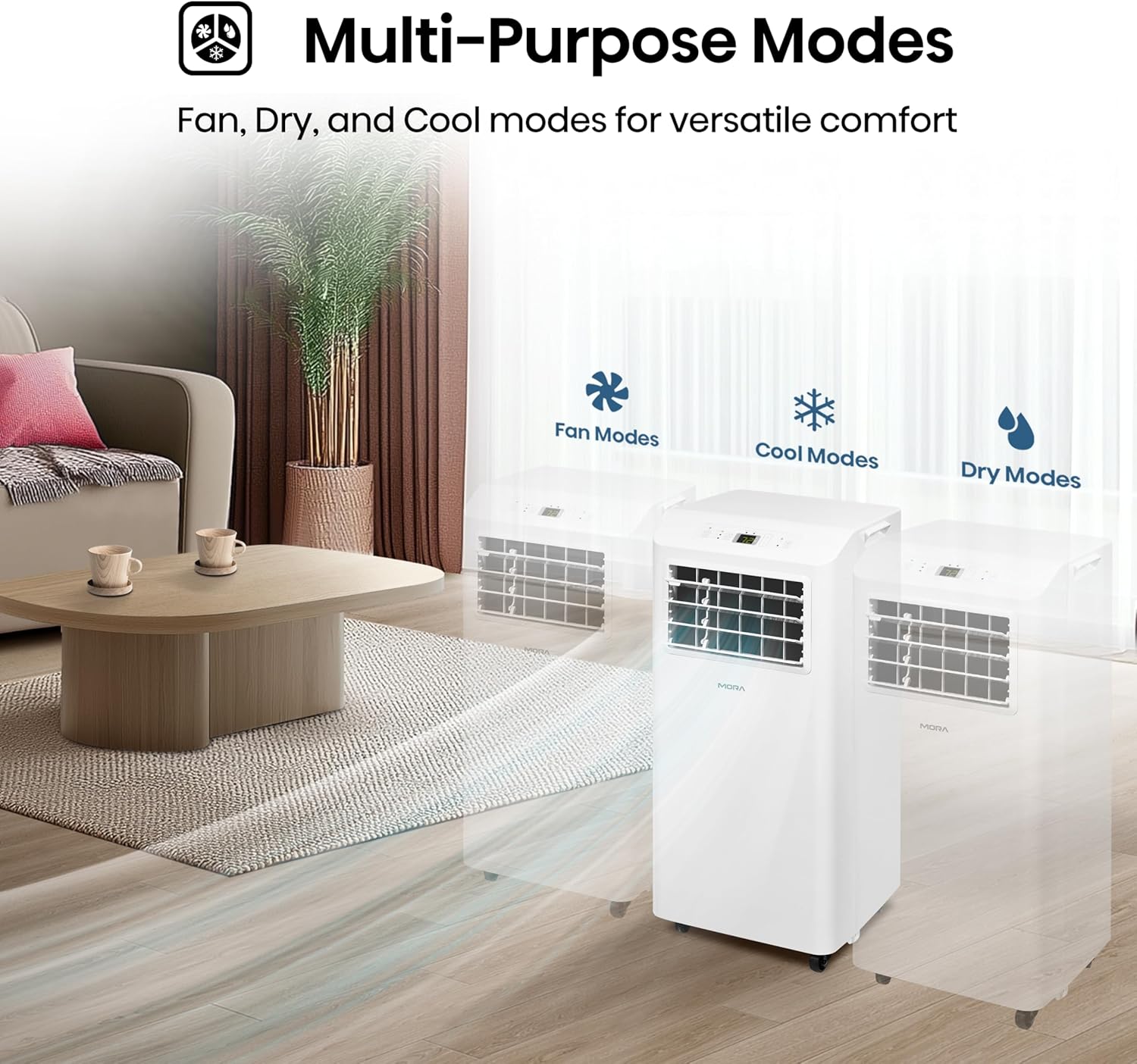 Mora Mora by Hisense 6,000 BTU (DOE), 8,800 BTU (ASHRAE), Portable Air Conditioner, 3 Operating Modes (Cool, Dry, Fan), Cools up to 250 SF, Remote Control and Window Vent Installation Kit Included