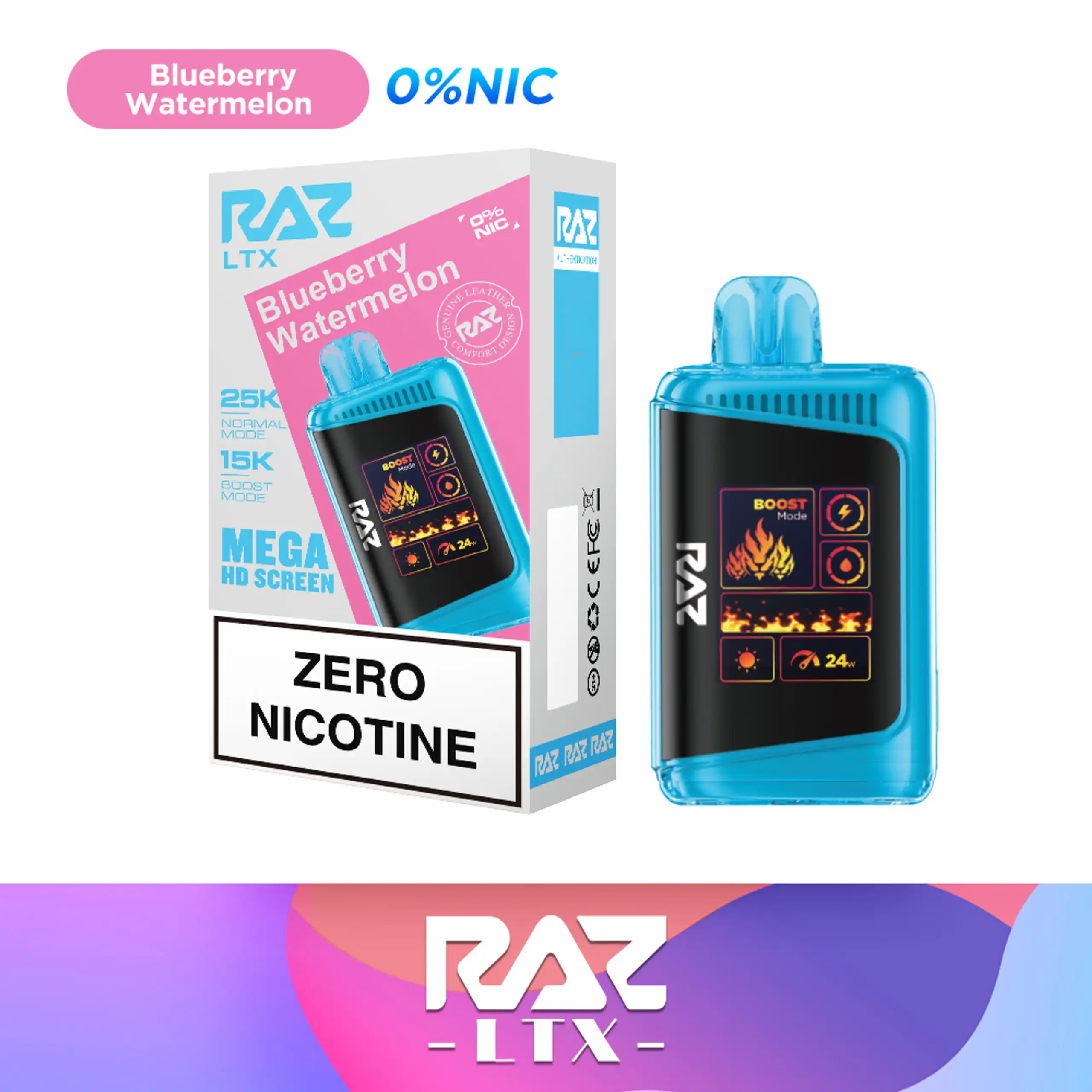 RAZ Zero nicotine vape LTX 25000 Blueberry Watermelon Flavor