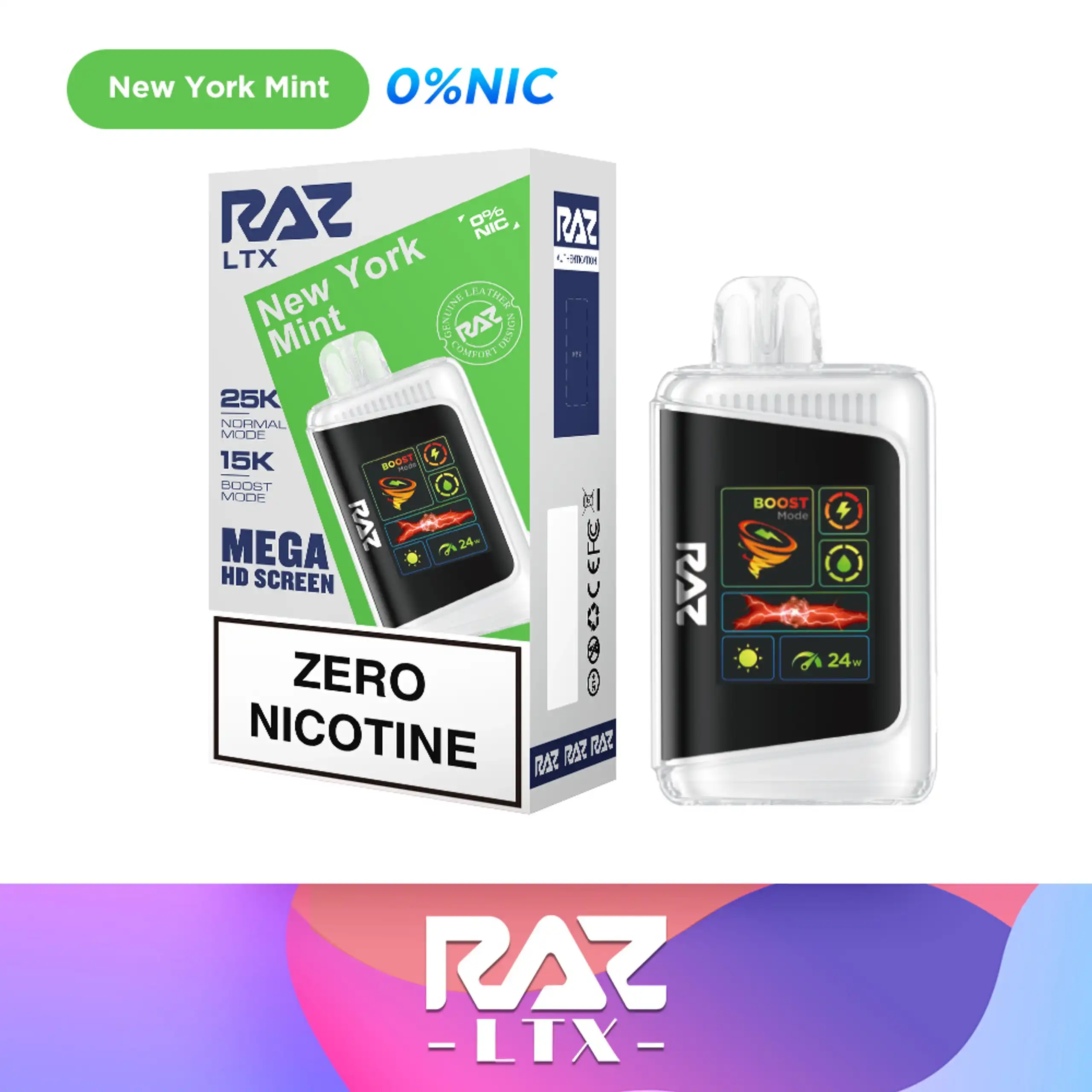 RAZ Zero nicotine vape LTX 25000 New York Mint Flavor