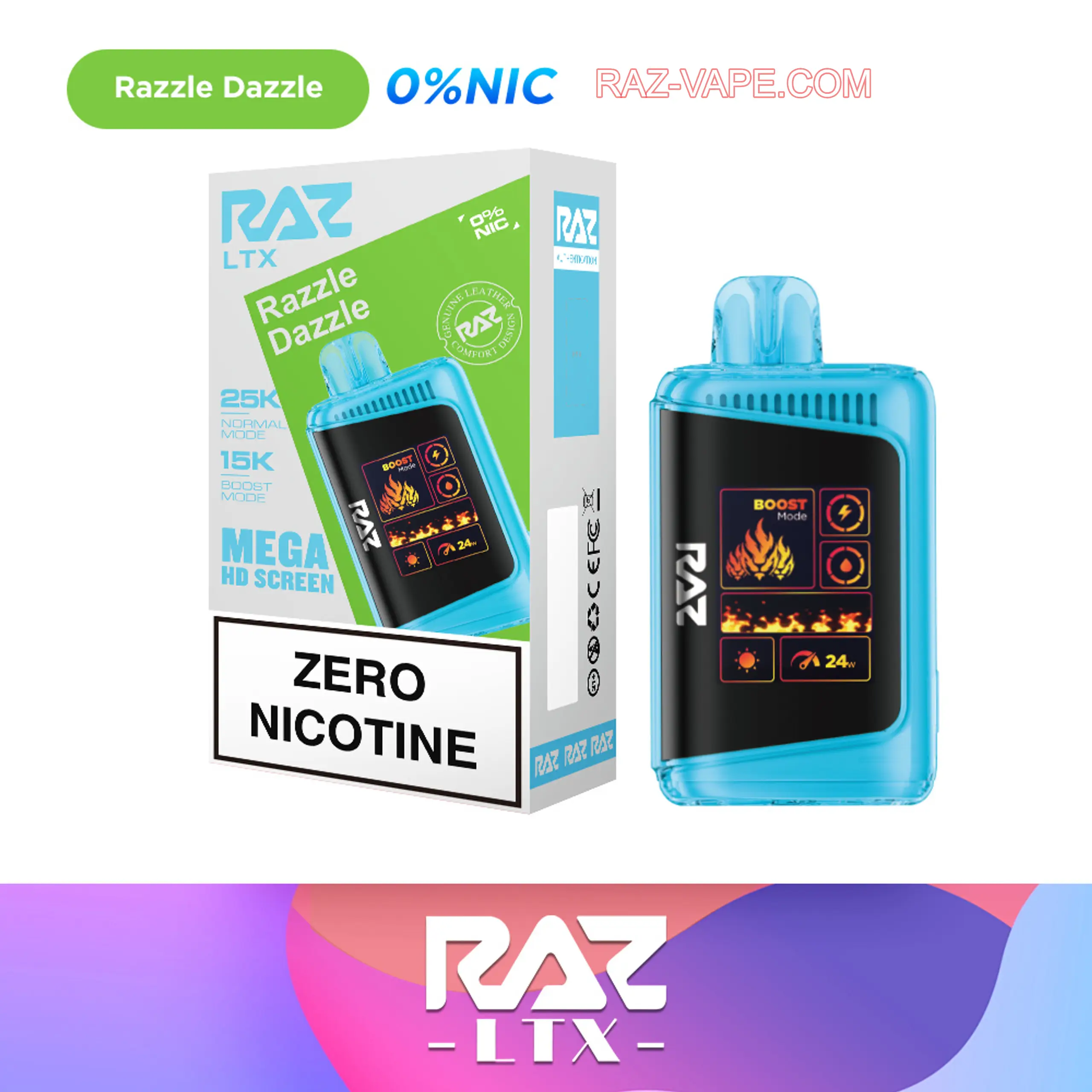 RAZ Zero nicotine vape LTX 25000 Razzle Dazzle Flavor
