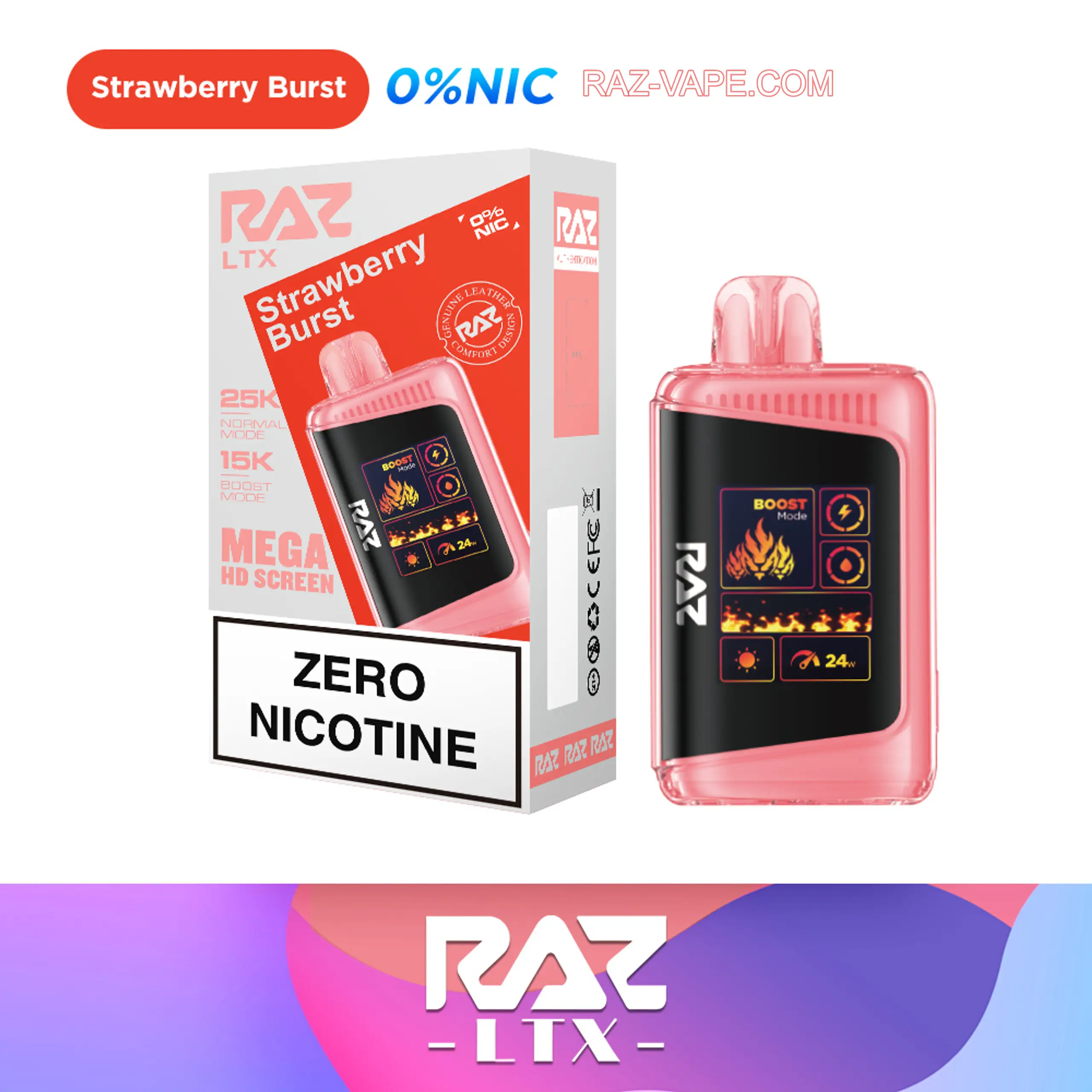 RAZ Zero nicotine vape LTX 25000 Strawberry Burst Flavor