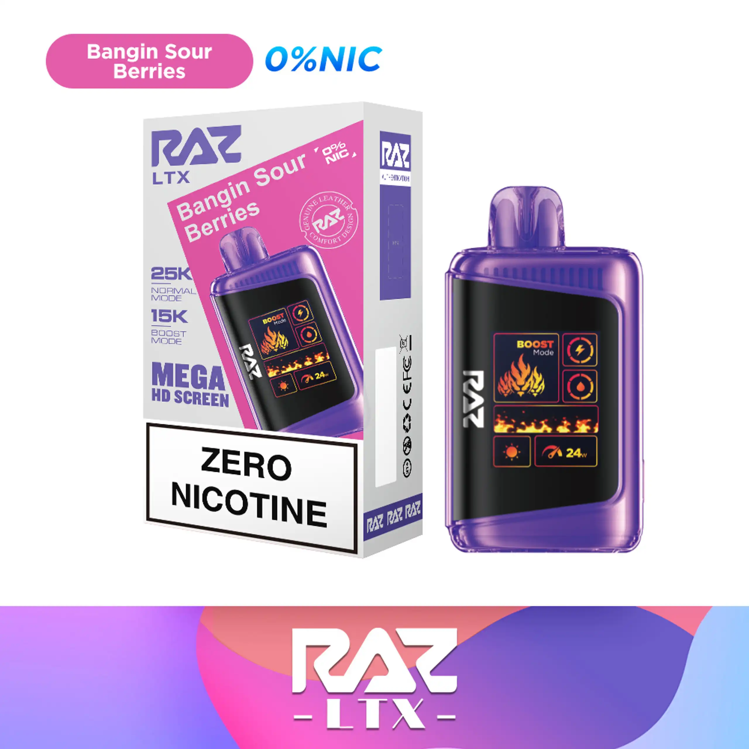 RAZ Zero nicotine vape LTX 25000 Bangin Sour Berries Flavor