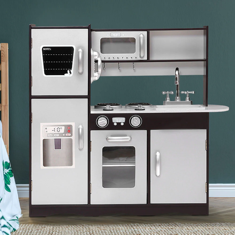 Sturdy Modern Kids Kitchen Play Set with Fridge Keezi