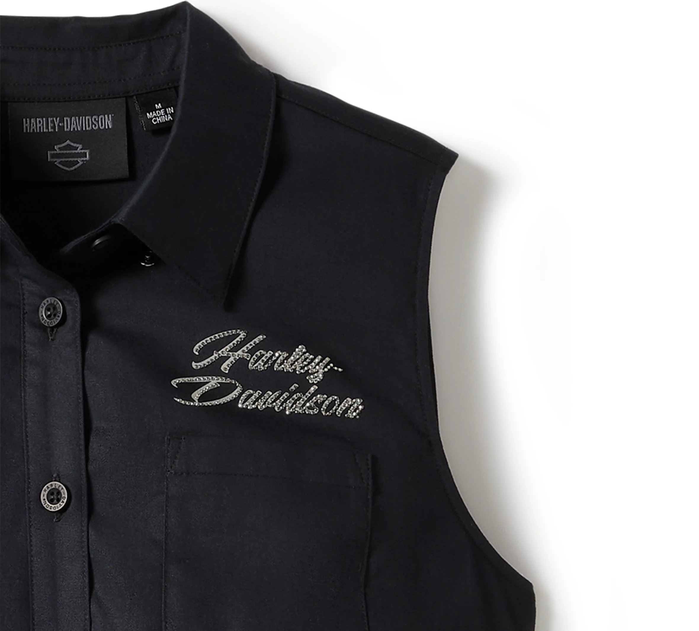 Women's Essential Bling Button Front Tank - Harley Black