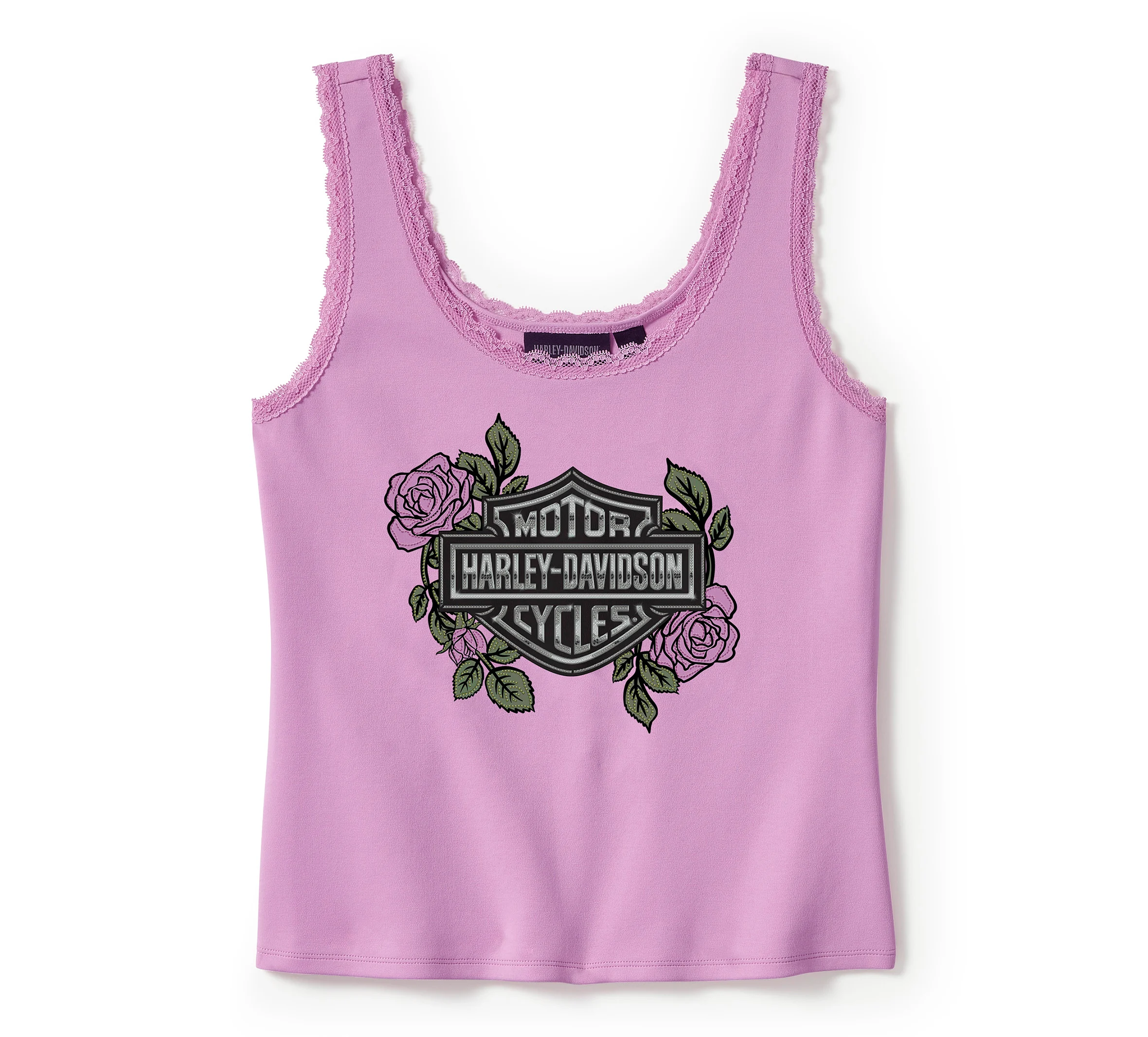 Women's Rose & Thorn Bling Lace Trim Tank - Orchid