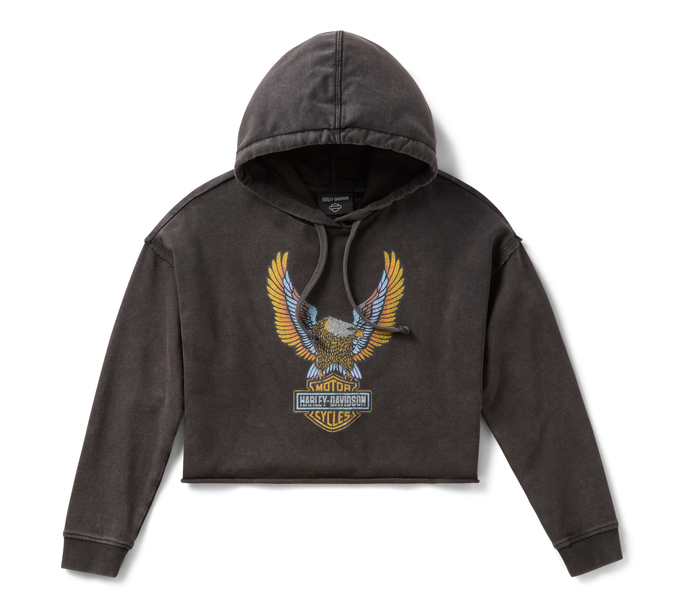 Women's Neon Eagle Cropped Pullover Hoodie - Harley Black