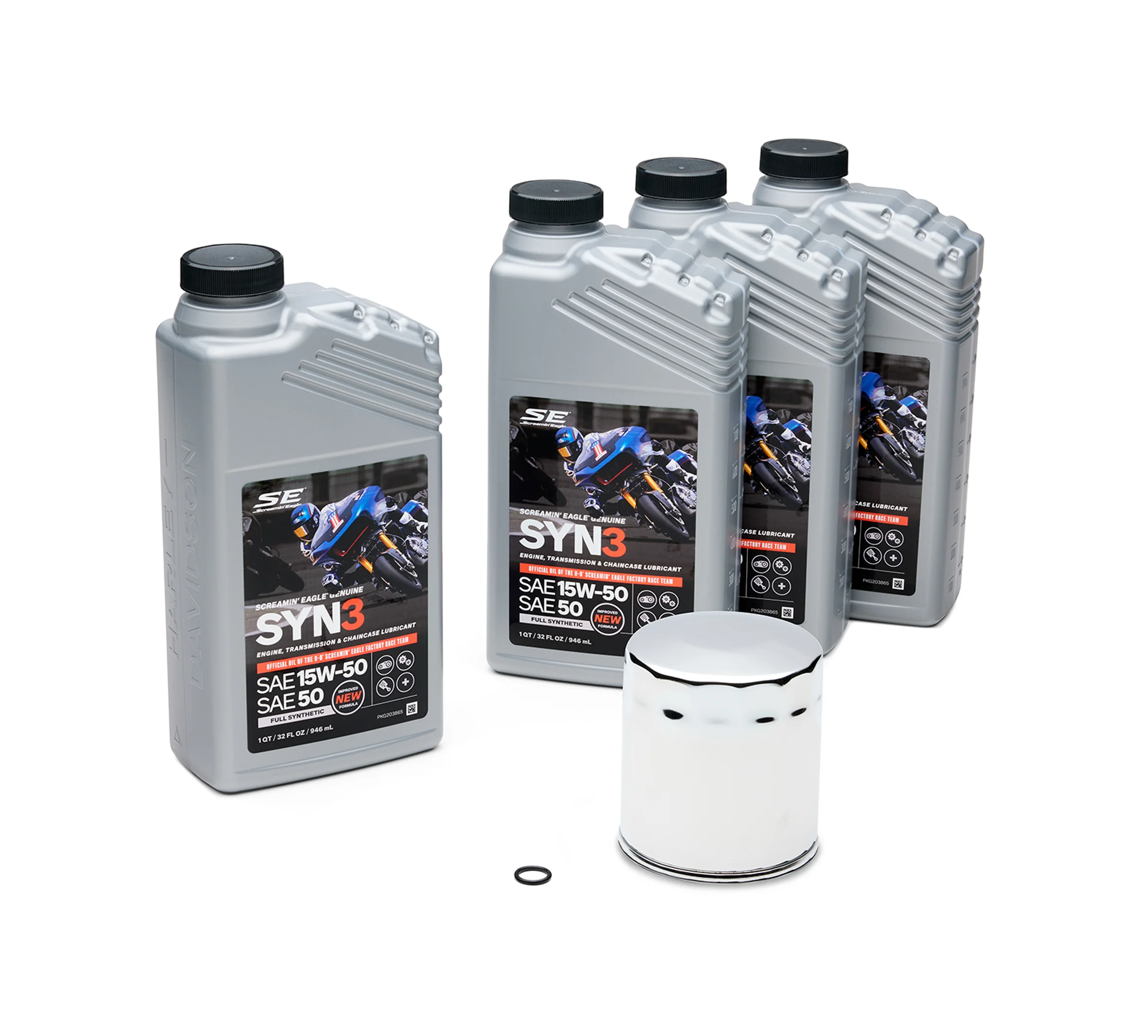 4 Qt. SYN3 Full Synthetic Motorcycle Lubricant Oil Change Kit – Chrome Filter