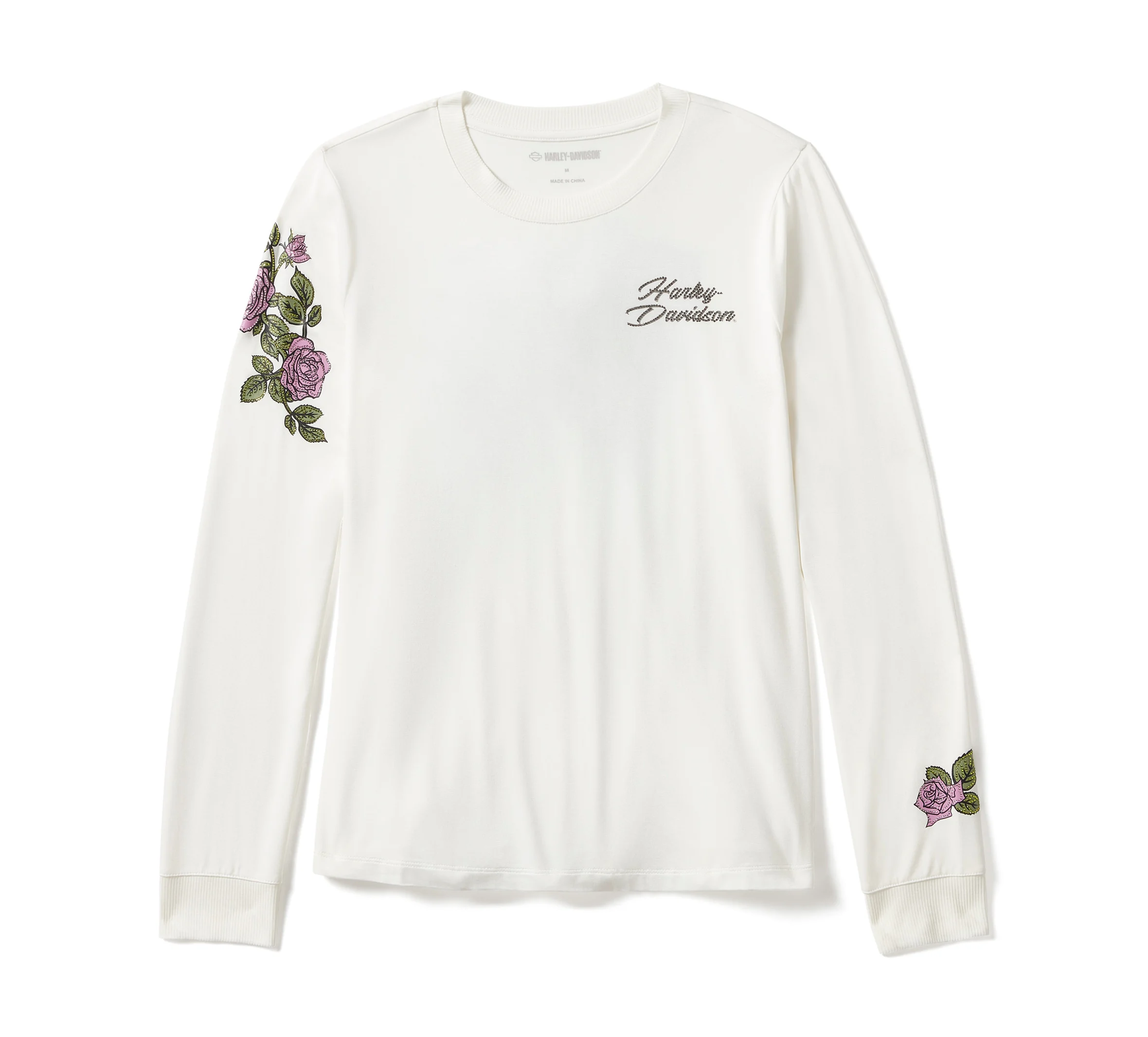 Women's Rose & Thorn Bling Long Sleeve Top - Cloud Dancer