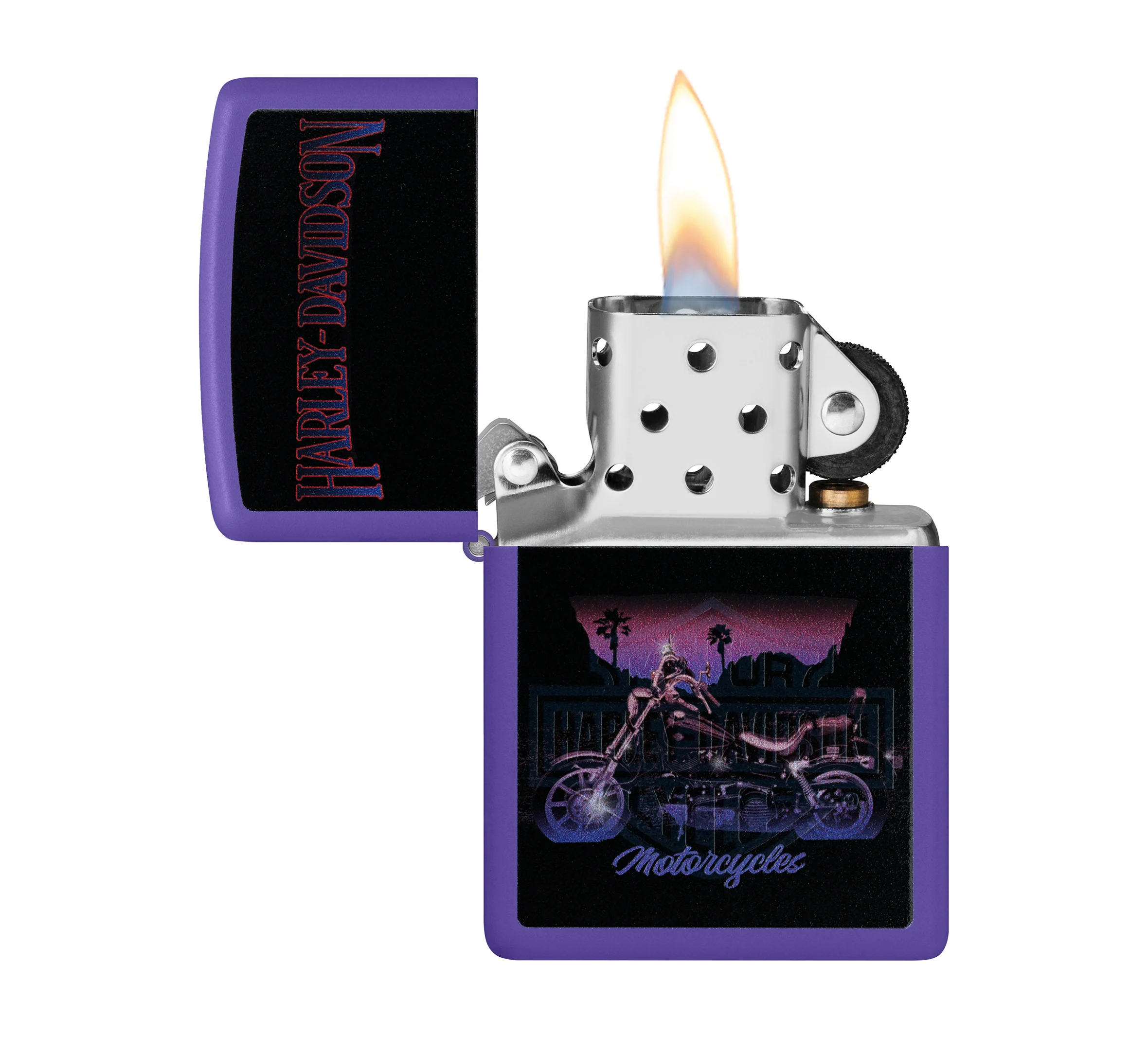 Harley-Davidson Black Light Logo Reveal Purple Matte Windproof Lighter