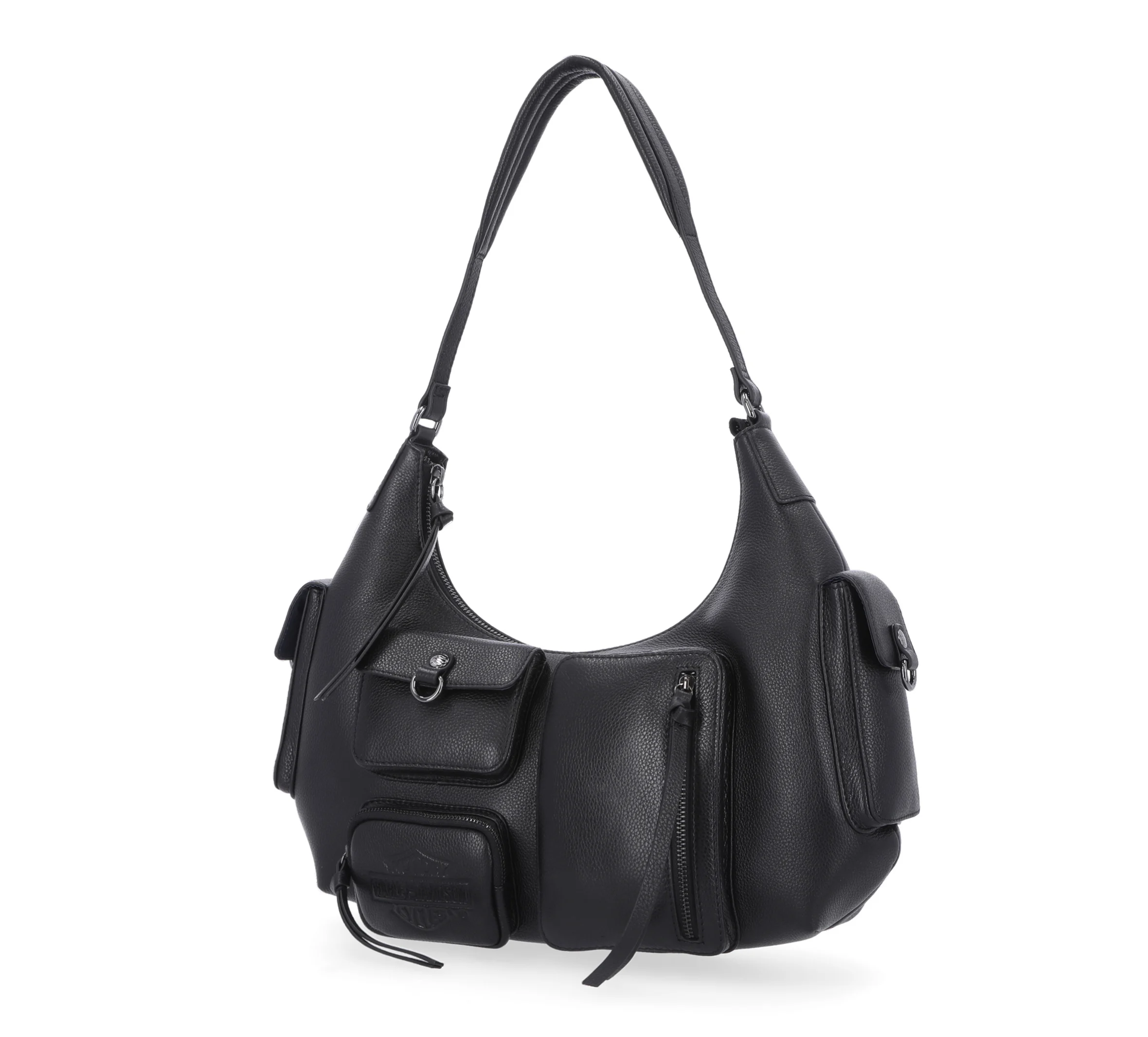 Utilitarian Pebble Leather Hobo Bag - Black