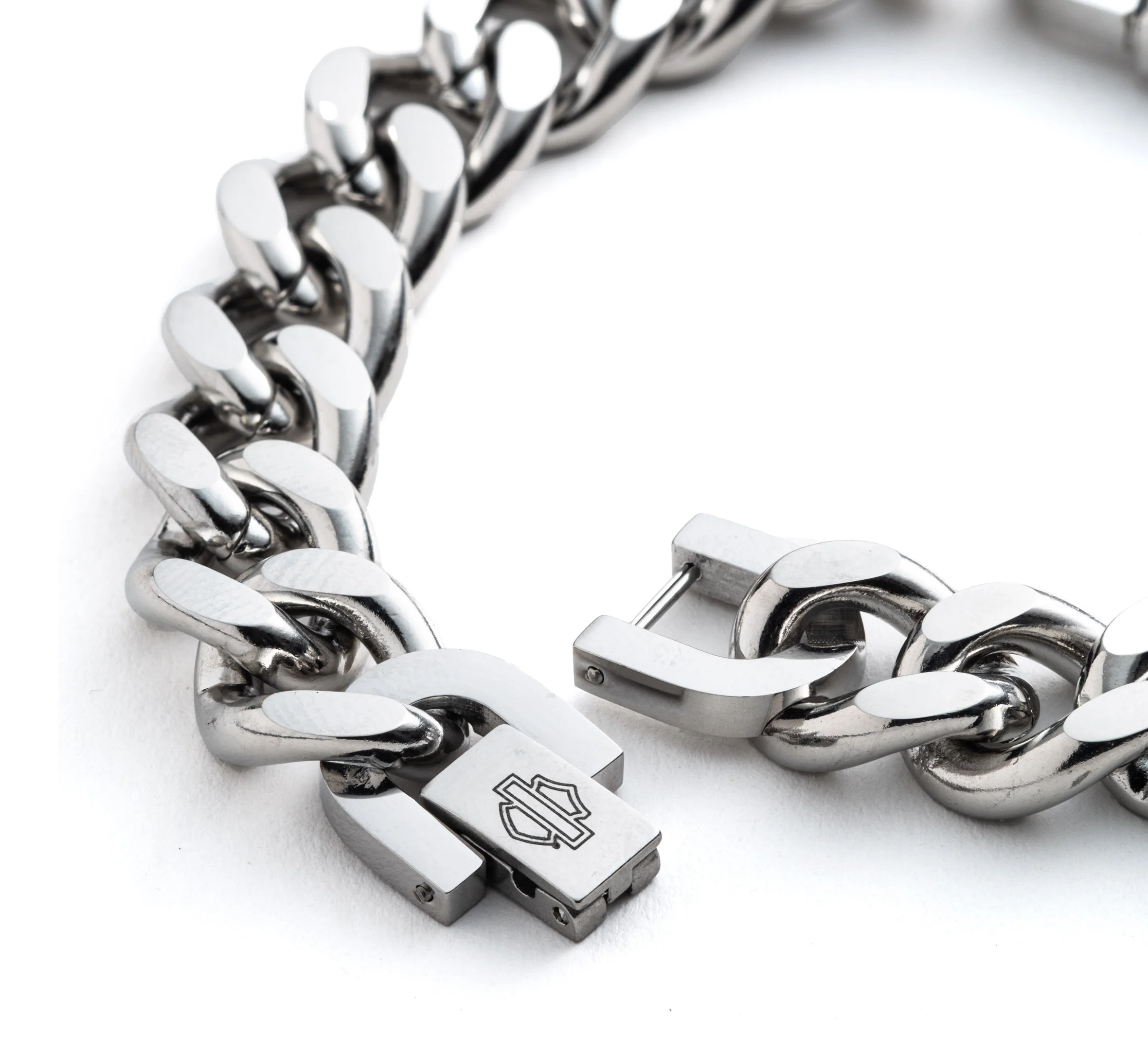 Men's 9" Bar & Shield Logo Padlock Curb Chain Bracelet
