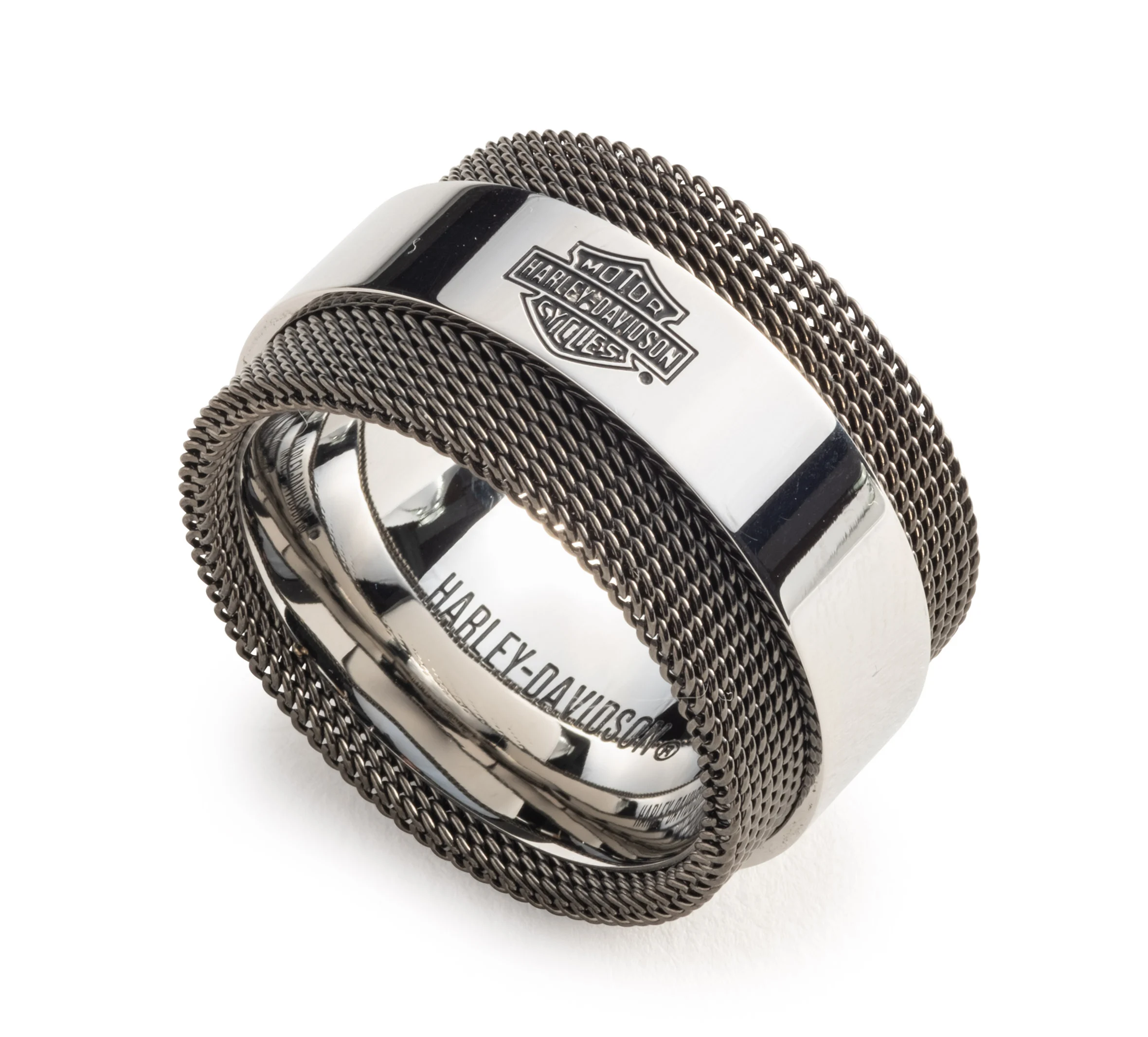 Men's Bar & Shield Logo Mesh Ring