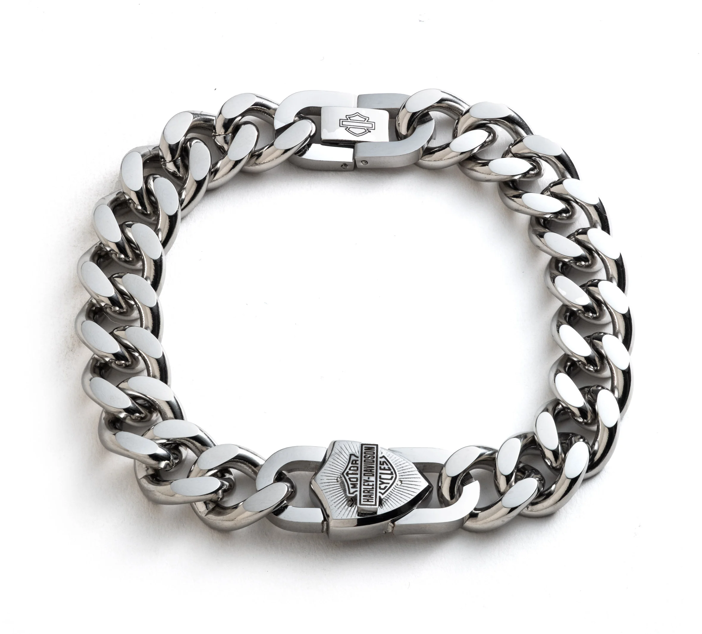 Men's 9" Bar & Shield Logo Padlock Curb Chain Bracelet