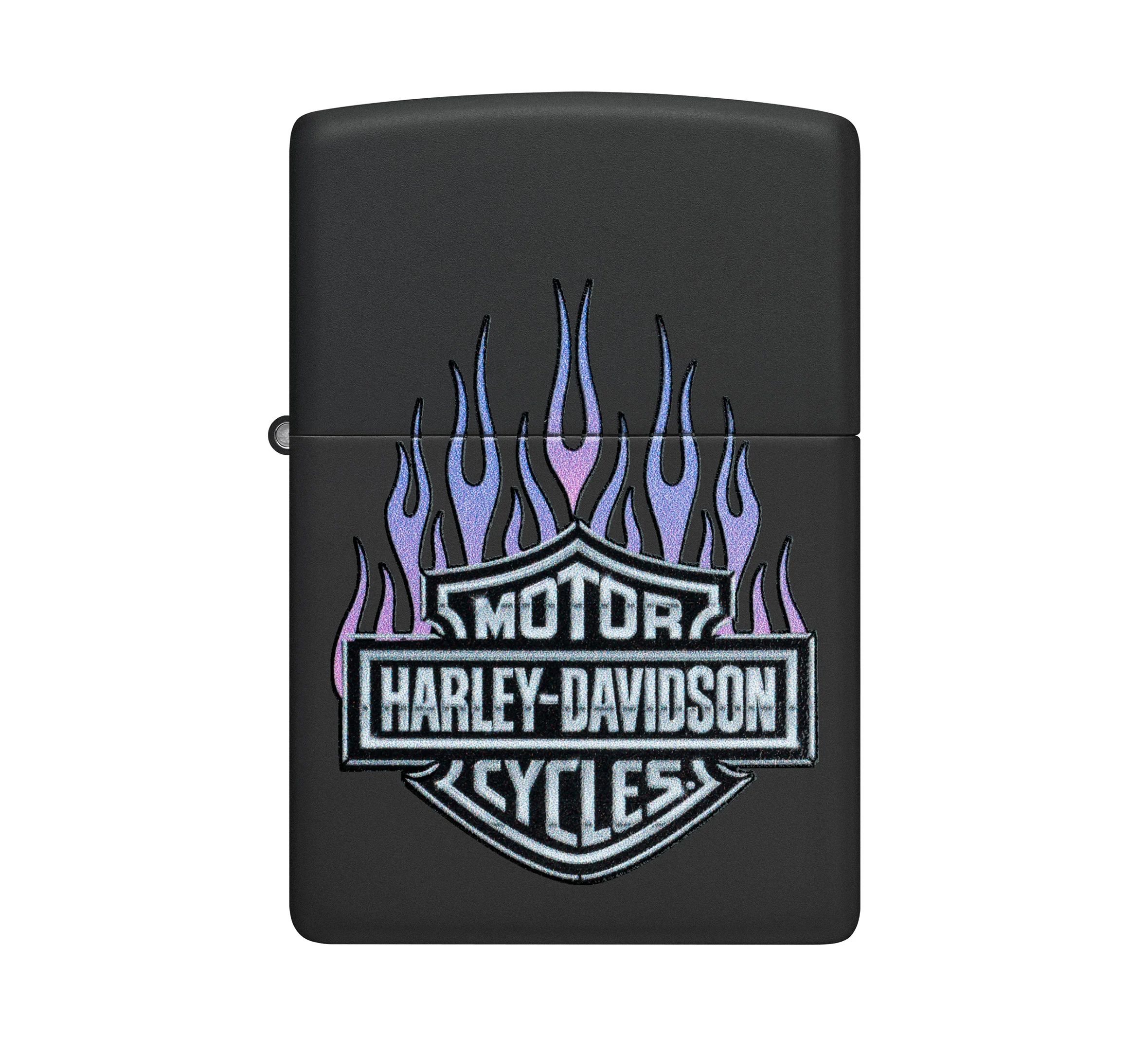 Harley-Davidson Bar and Shield Logo with Flames Color Image Black Matte Windproof Lighter