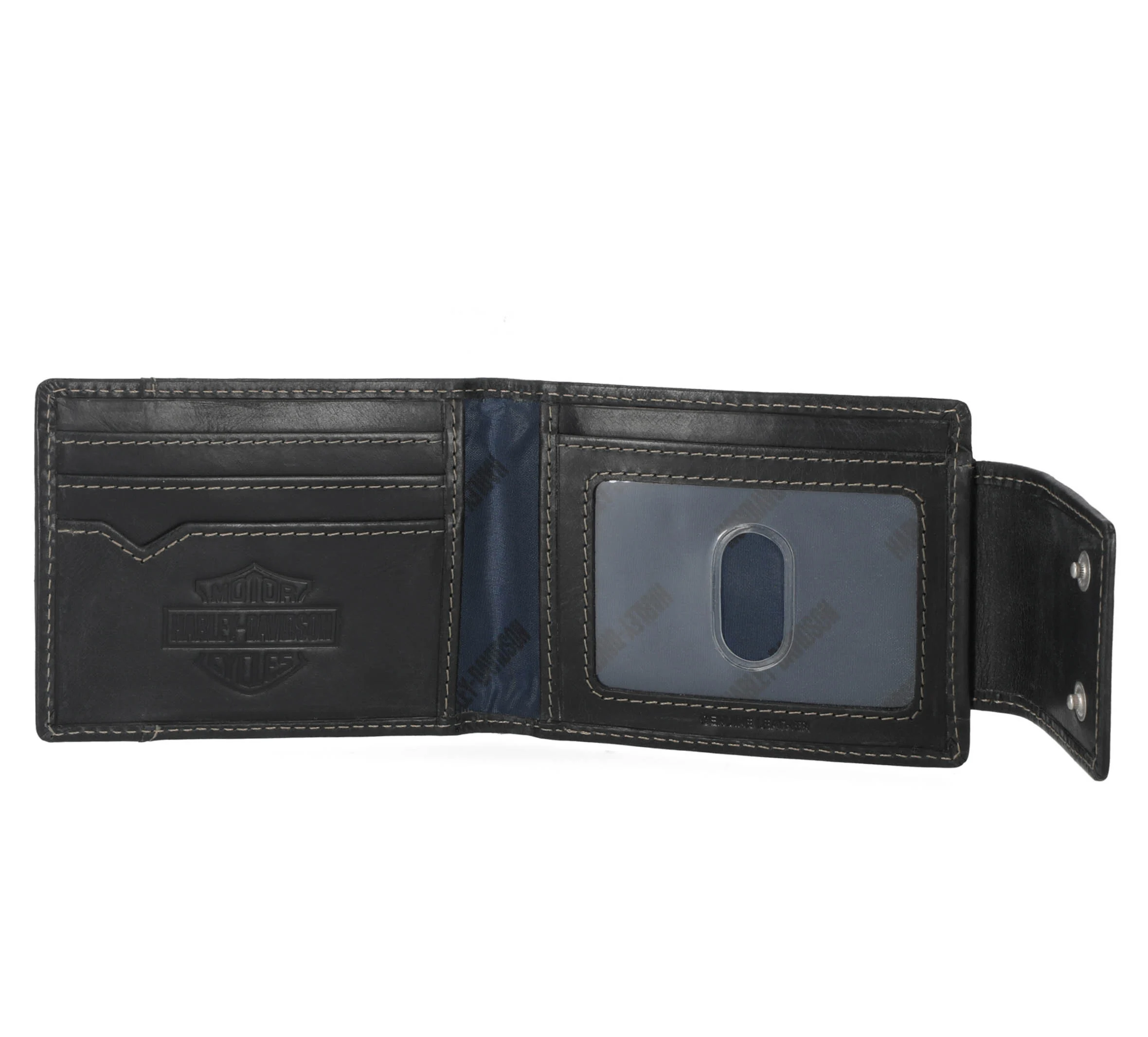 Men's Smooth Grain Snap Front Pocket Bifold Leather Wallet - Black