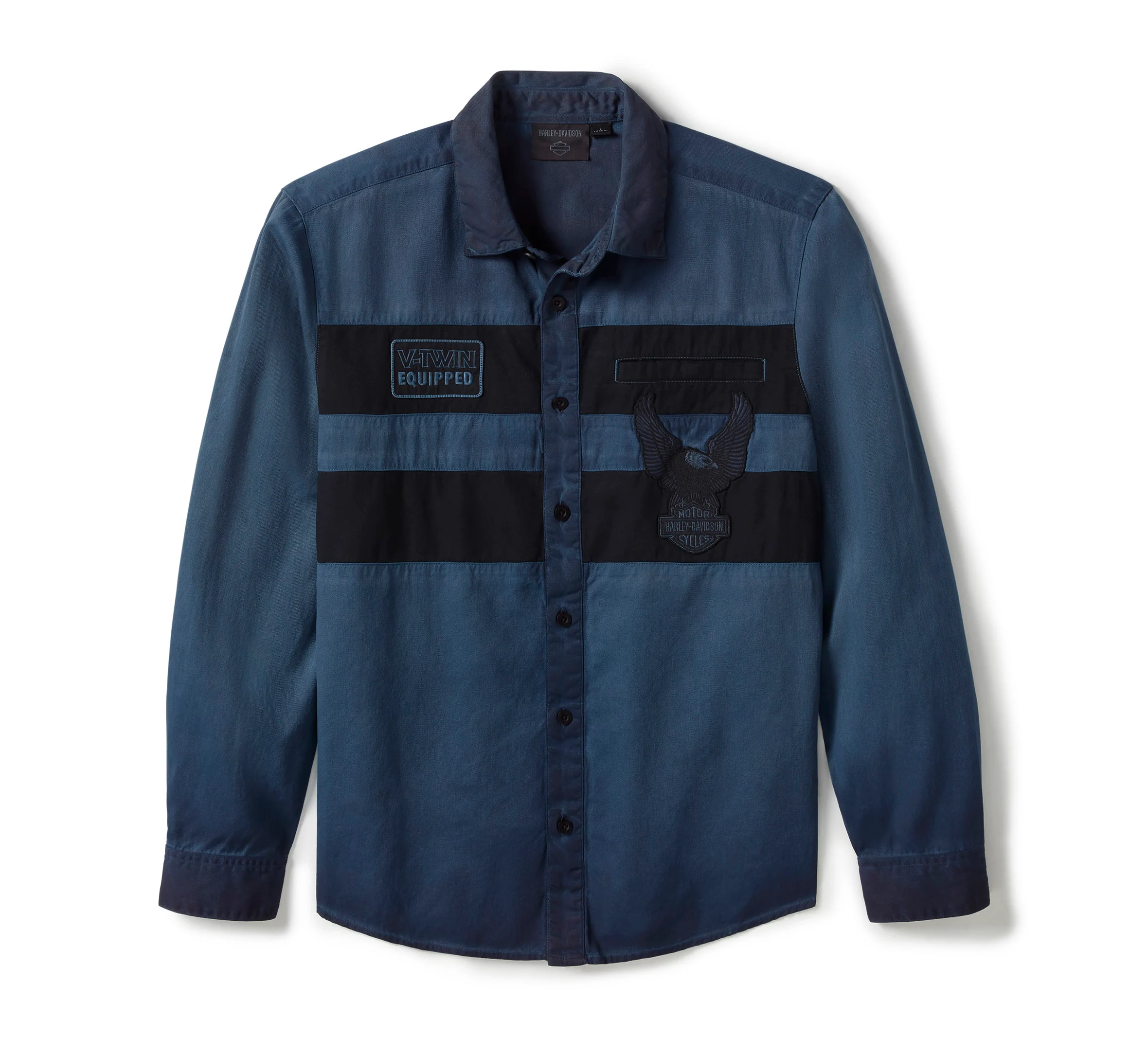 Men's Iron Bond II Long Sleeve Shirt - Colorblock - Mood Indigo & Harley Black