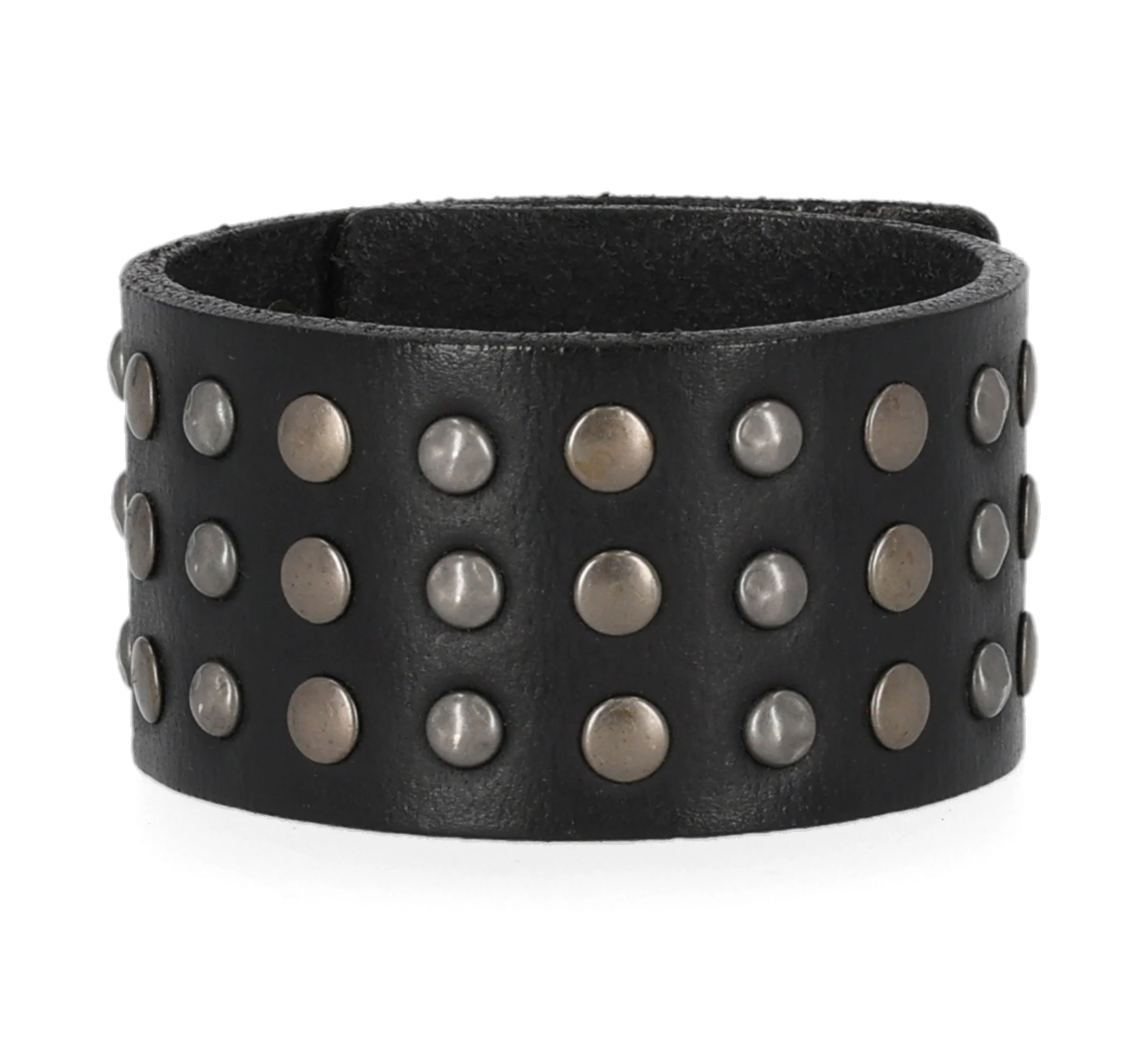 Triple Row Stud Leather Cuff S/M Black