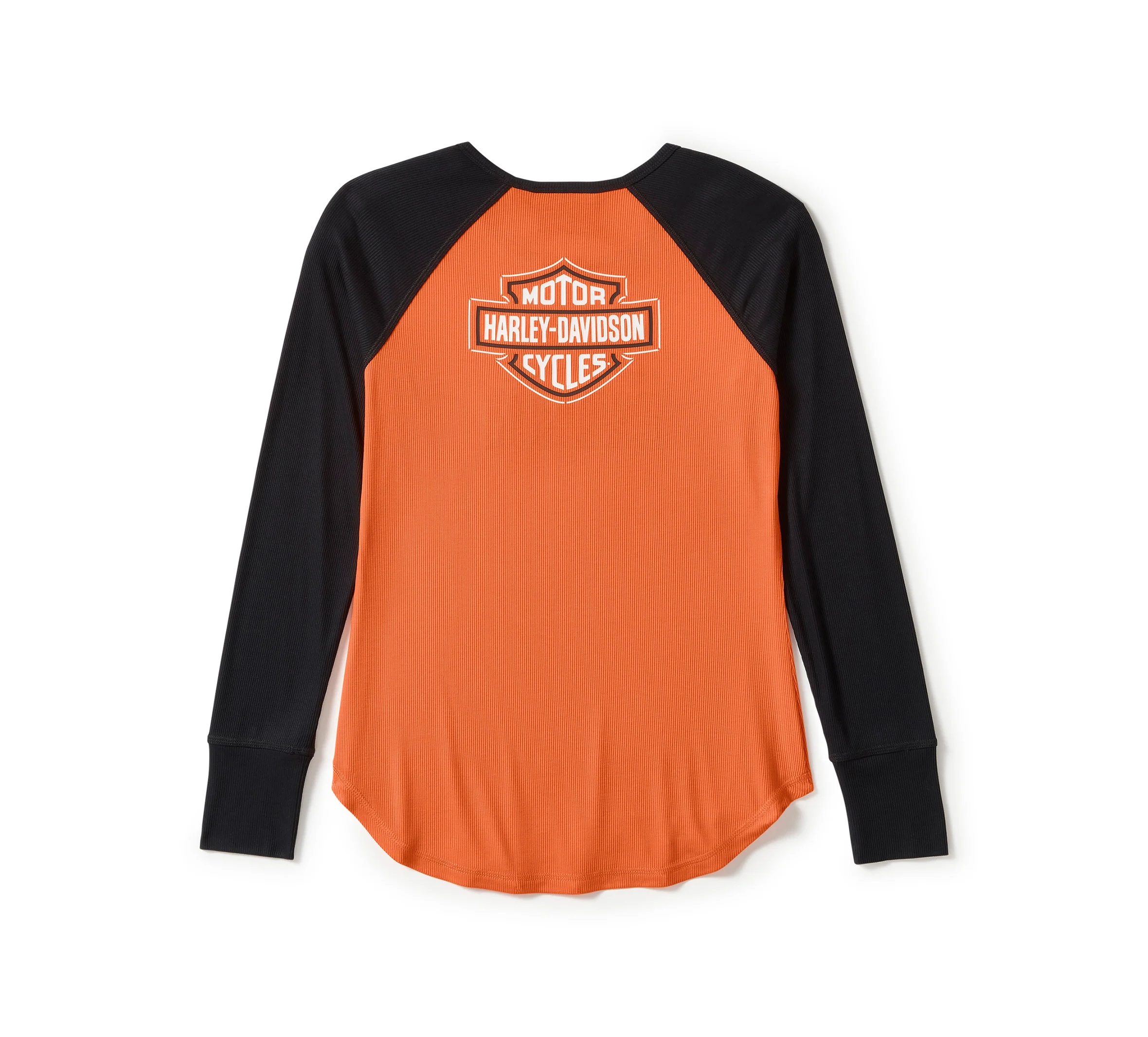 Women's Essential Arched Font Long Sleeve Raglan - Colorblock - Harley Orange & Harley Black