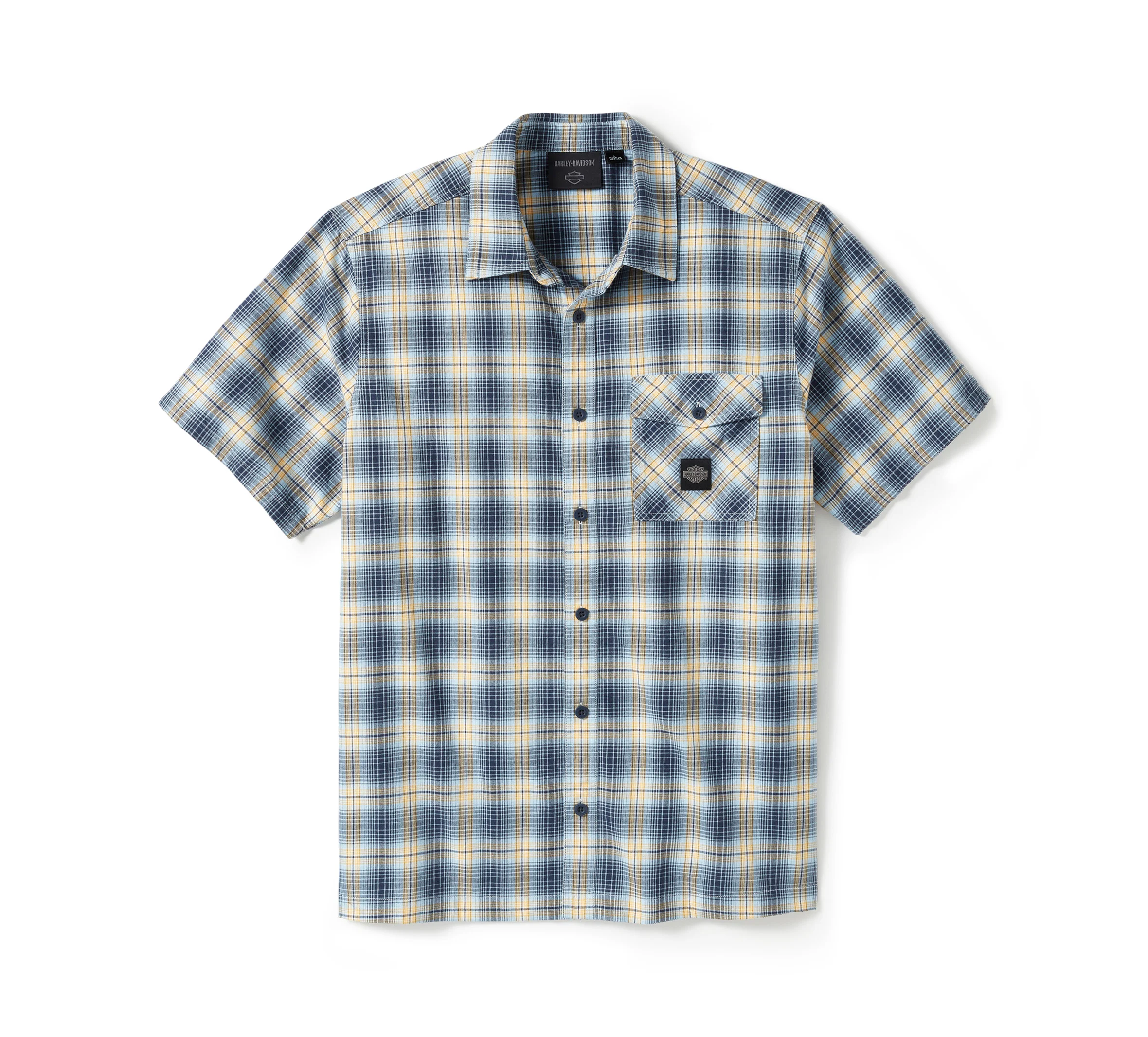 Men's Staple Short Sleeve Shirt - Plaid - Mood Indigo & CloudDancer