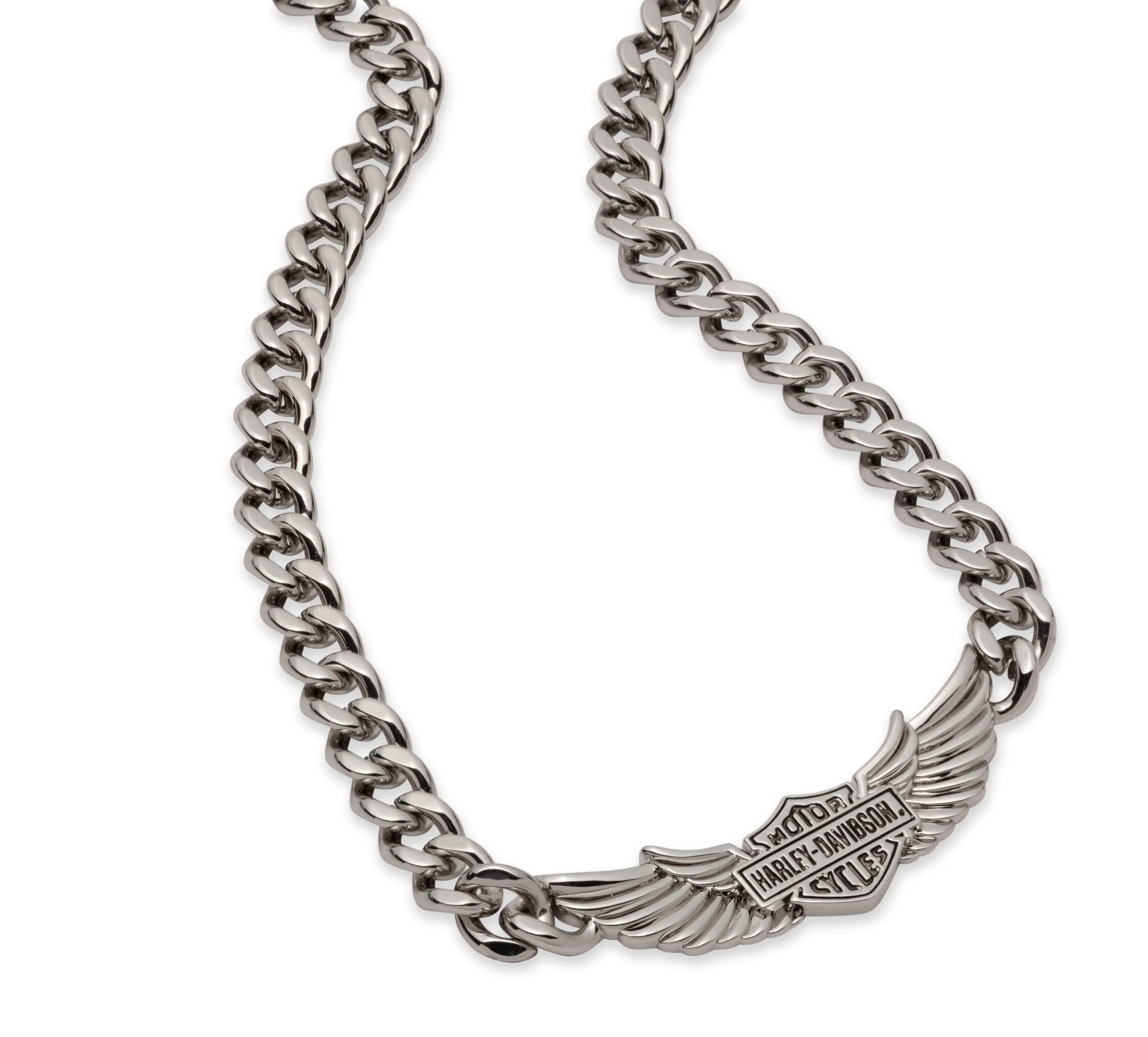 Men's 24" Bar & Shield Wings Curb Chain Necklace