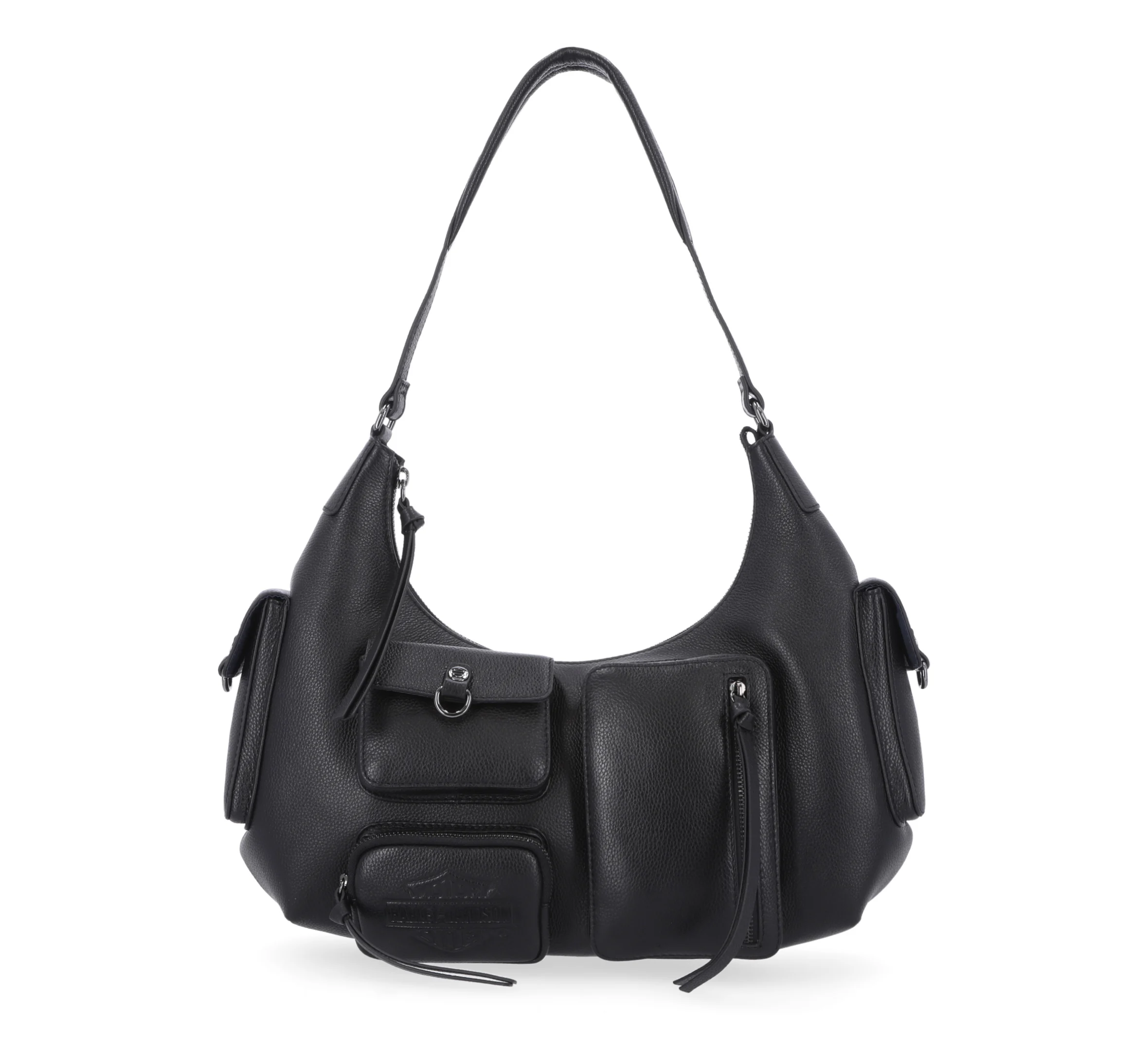 Utilitarian Pebble Leather Hobo Bag - Black