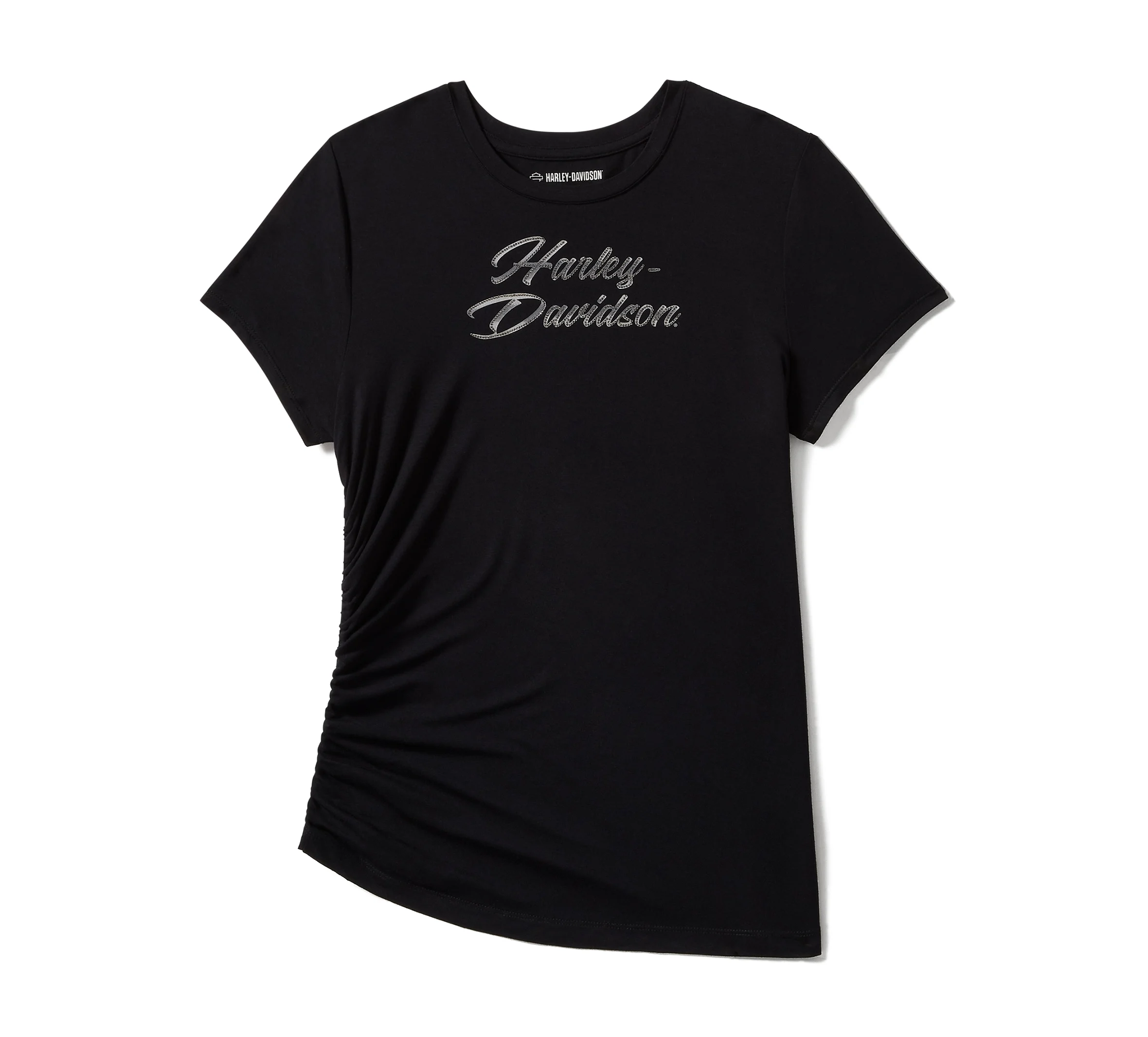 Women's Essential Bling Ruched Short Sleeve Top - Harley Black