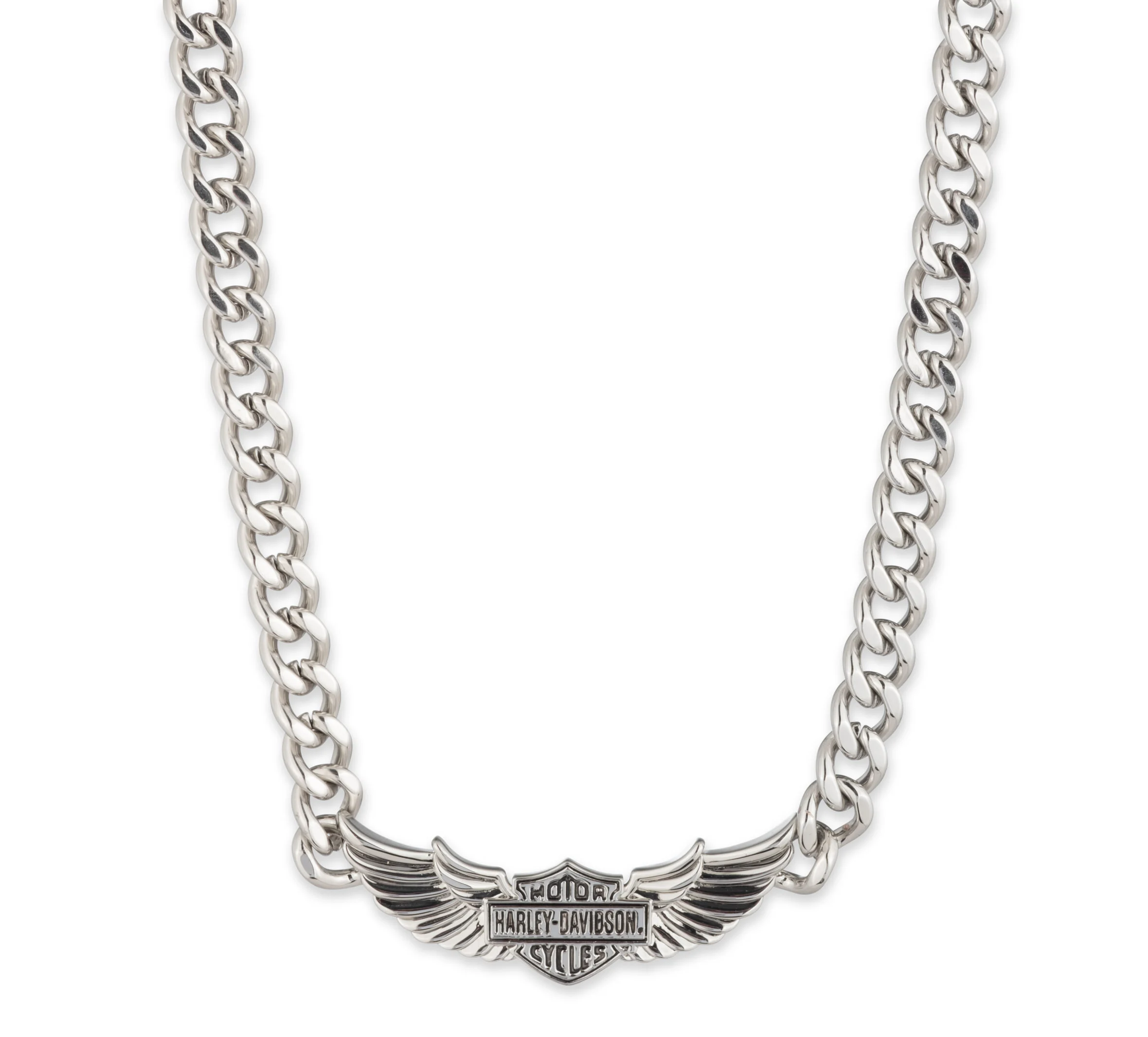 Men's 24" Bar & Shield Wings Curb Chain Necklace